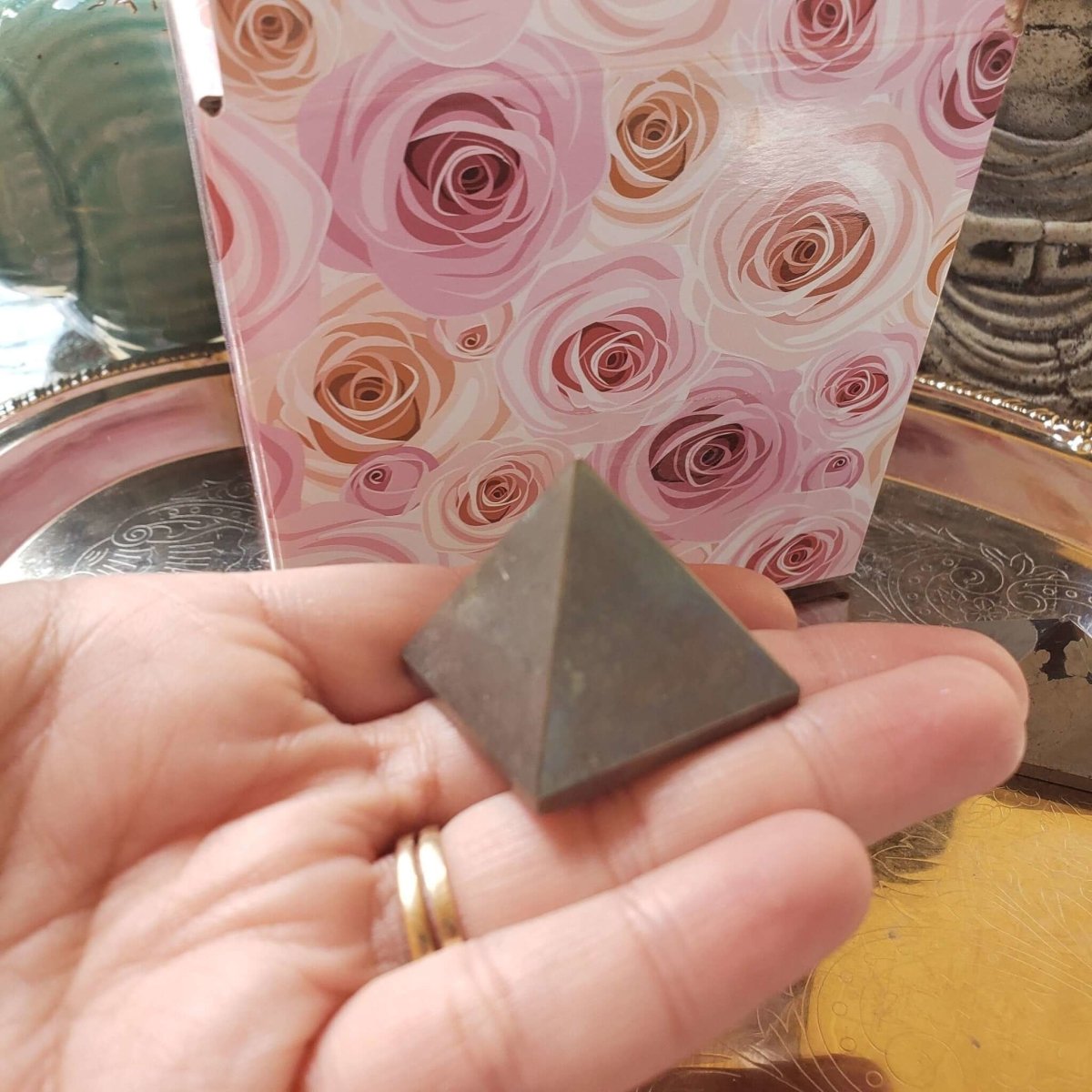 Pyramid Small(25mm-30mm) / Pyrite Pyramid, Rose Quartz, Clear Quartz , Hematite. Energy Amplification -