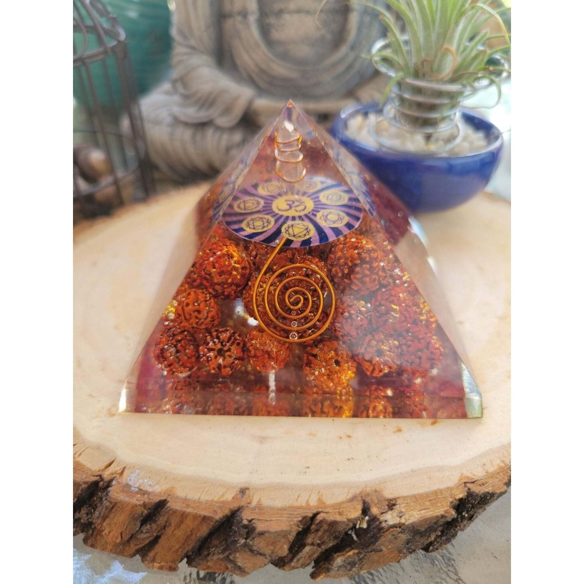 Rudraksha with OM Orgone Energy Pyramid 60-65 MM -