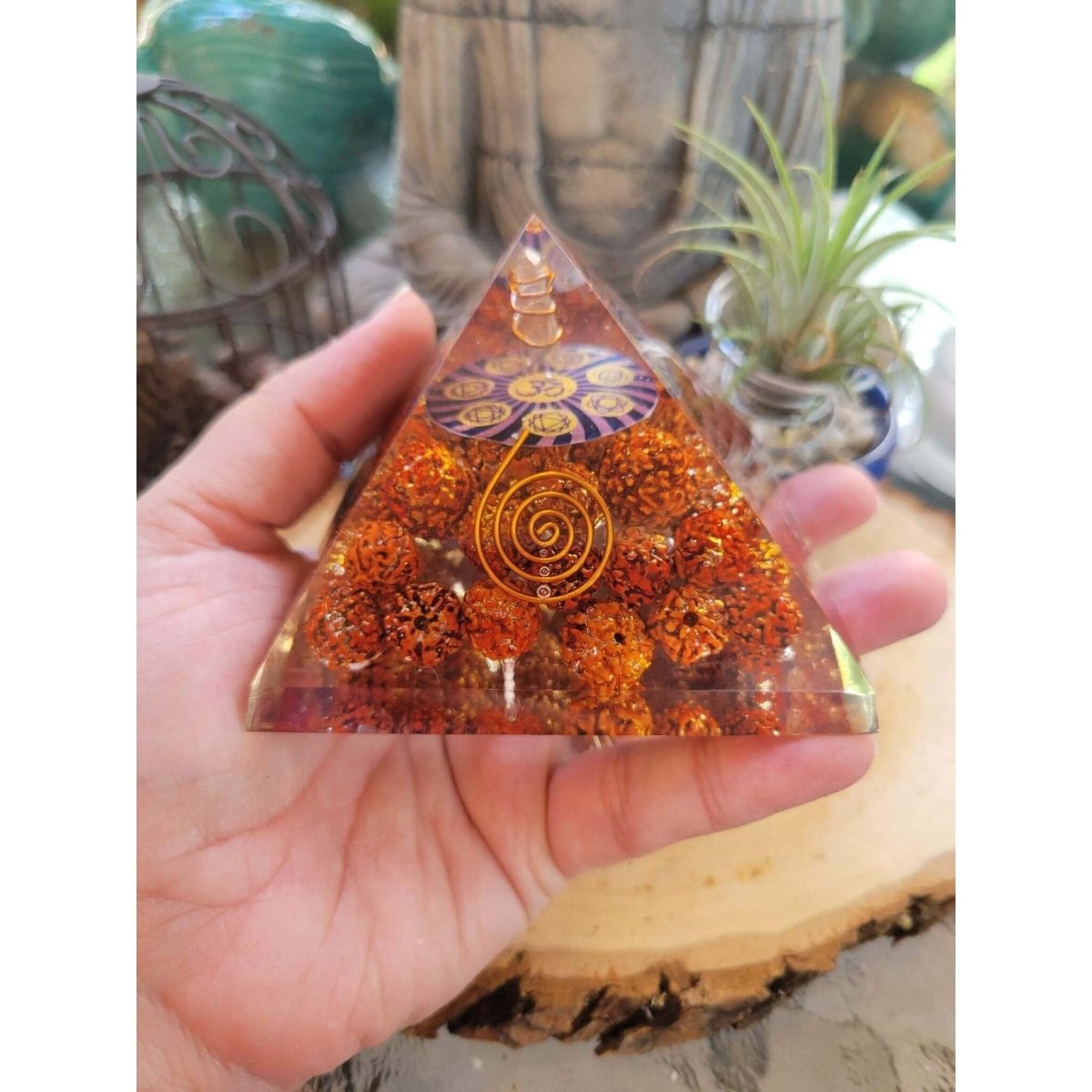 Rudraksha with OM Orgone Energy Pyramid 60-65 MM -