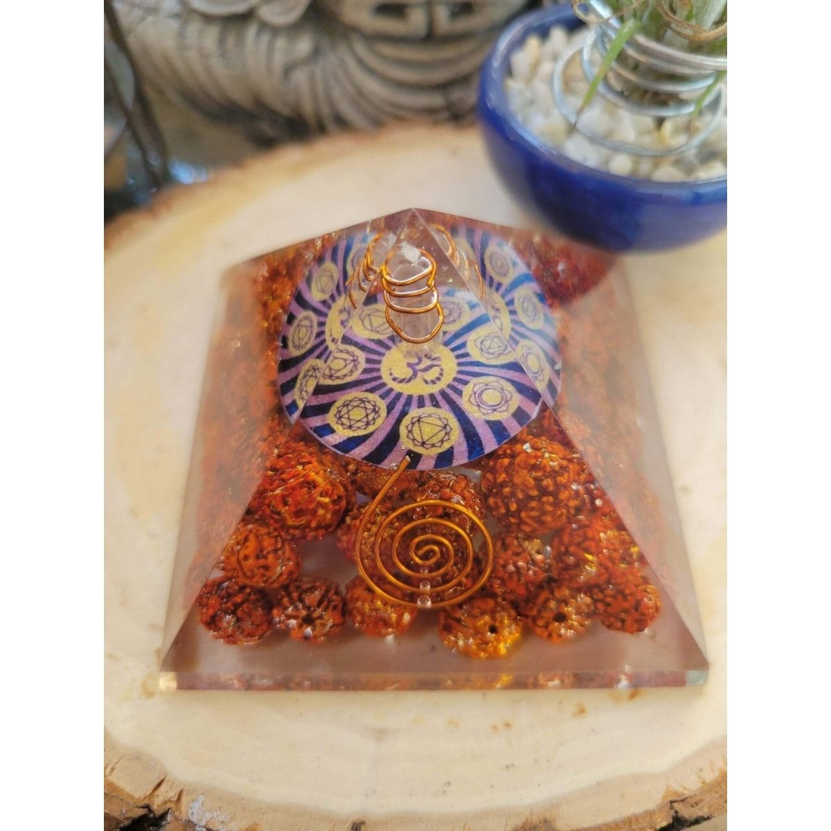 Rudraksha with OM Orgone Energy Pyramid 60-65 MM -
