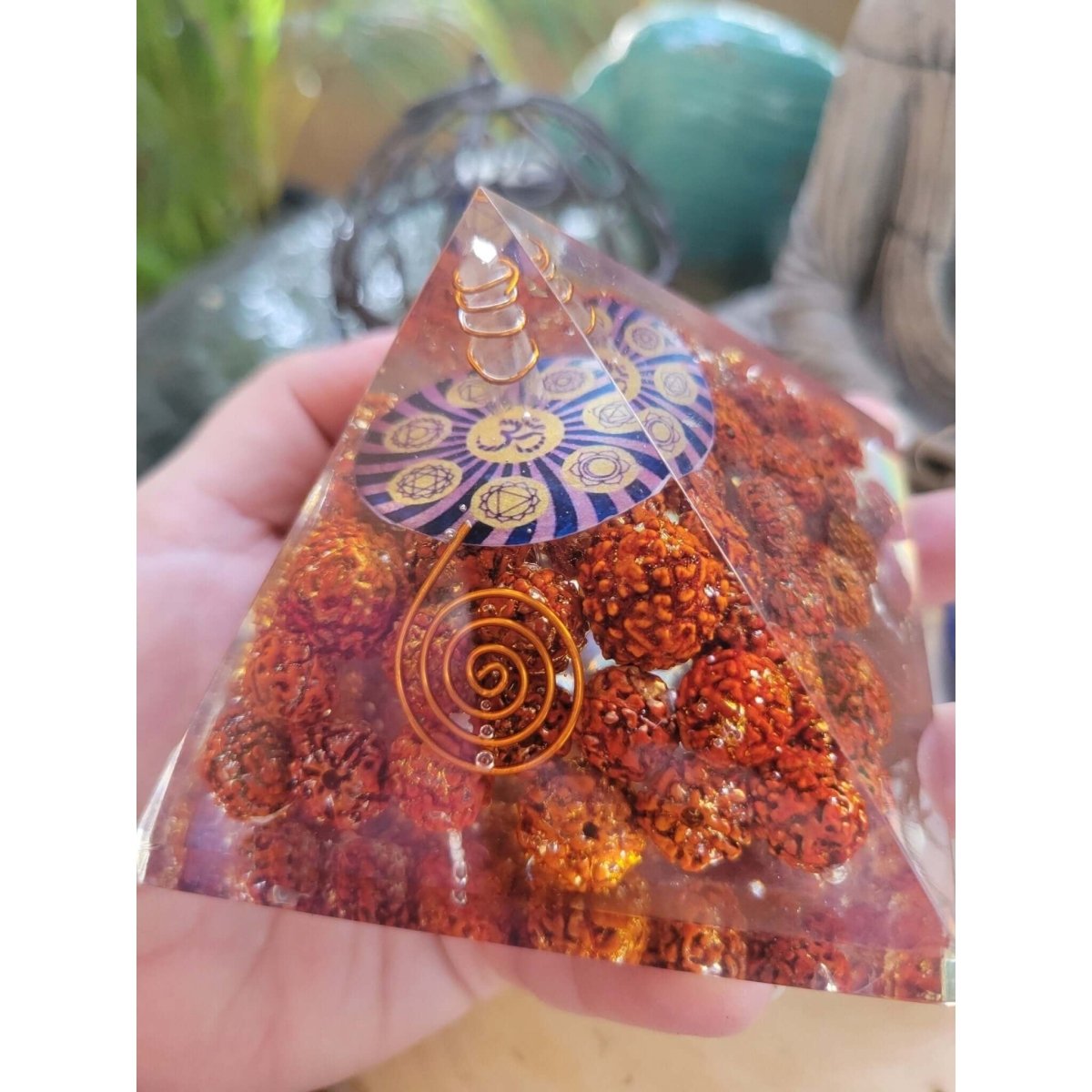 Rudraksha with OM Orgone Energy Pyramid 60-65 MM -