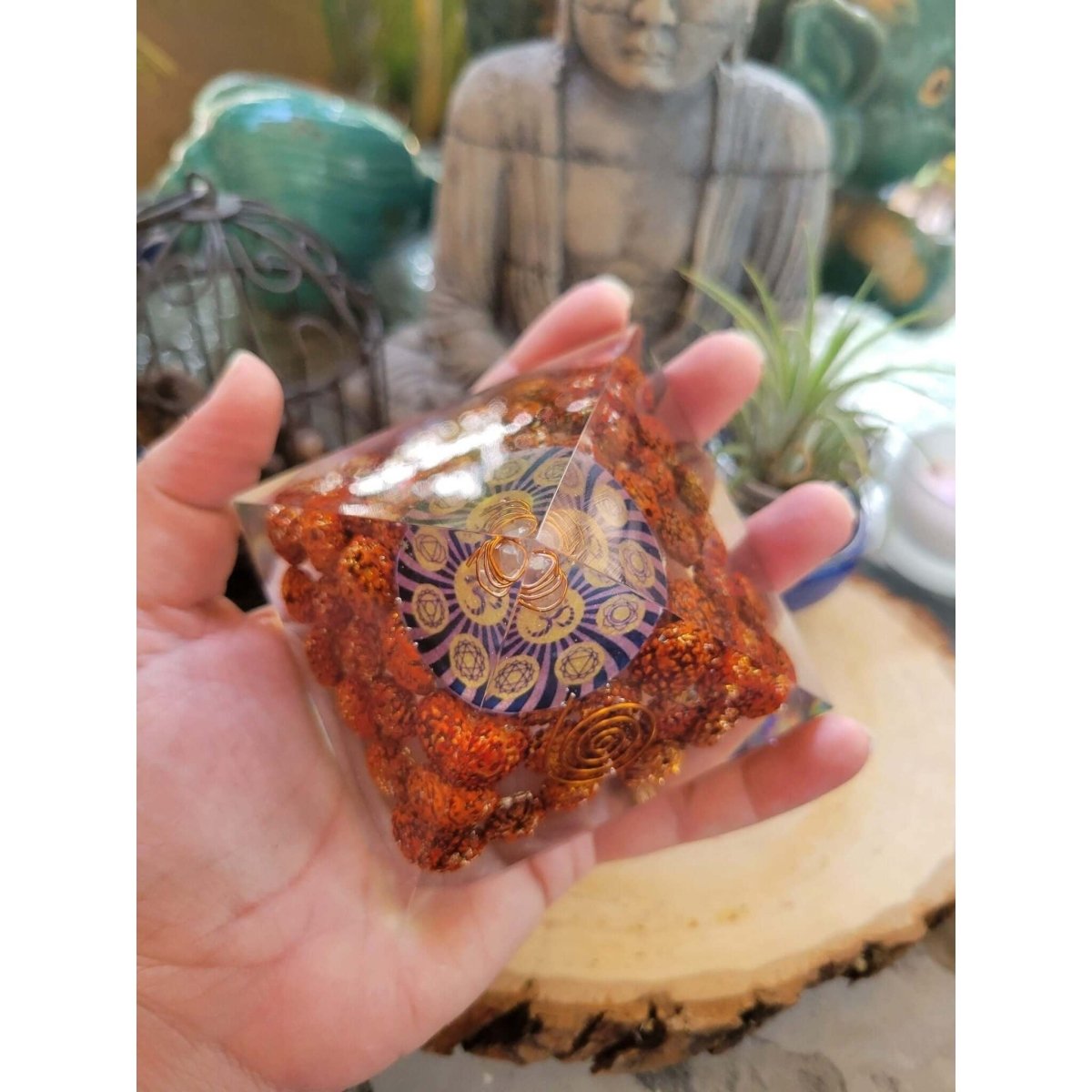 Rudraksha with OM Orgone Energy Pyramid 60-65 MM -