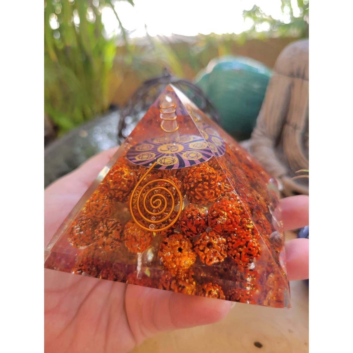 Rudraksha with OM Orgone Energy Pyramid 60-65 MM -