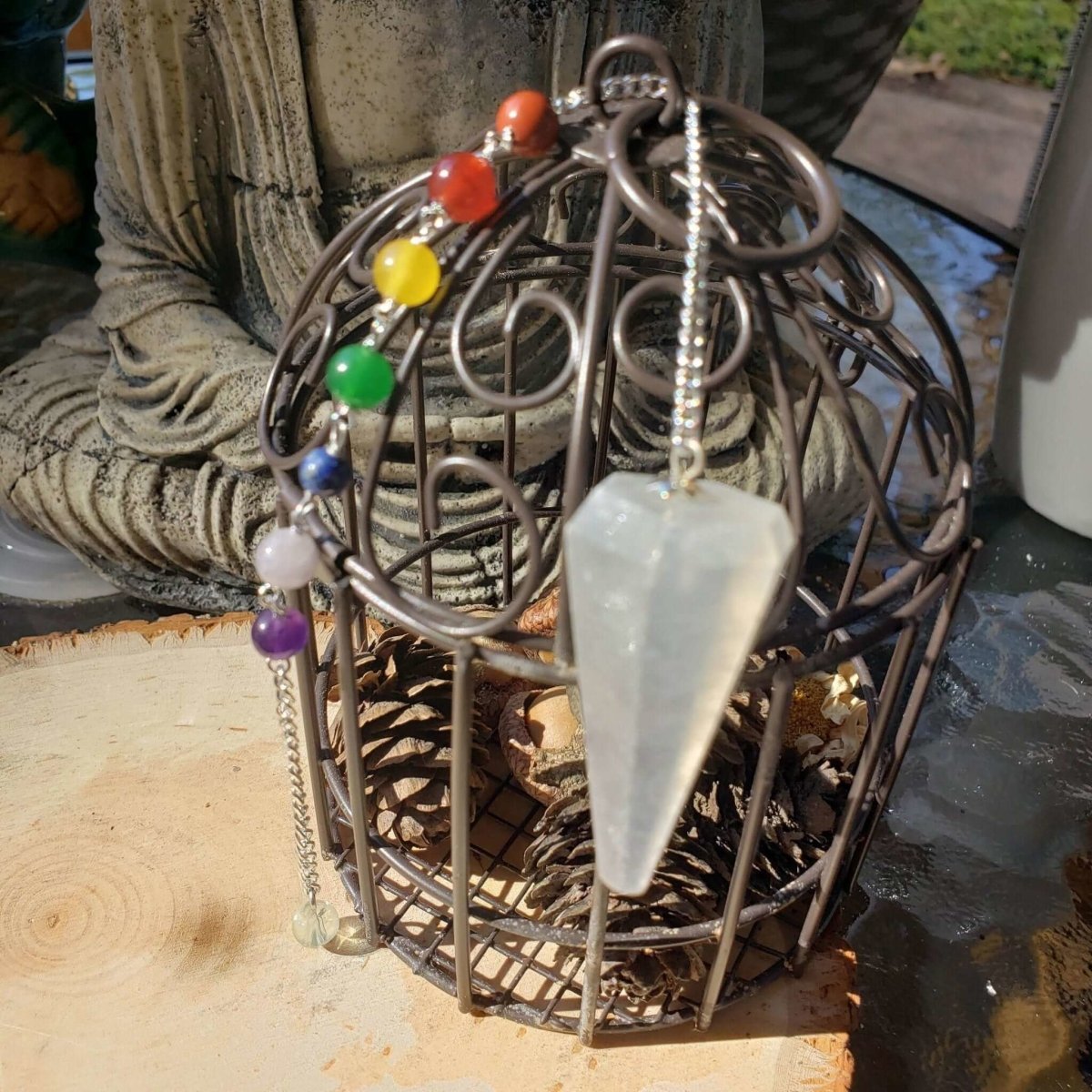 Selenite 7 chakra chain Pendulum, Divination Tool, Crystal Pendulum, Reiki Charged, Energy Balancing -Crystals