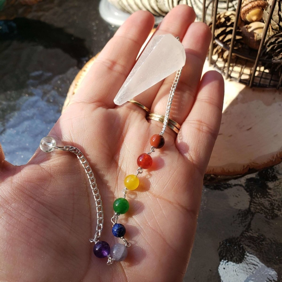 Selenite 7 chakra chain Pendulum, Divination Tool, Crystal Pendulum, Reiki Charged, Energy Balancing -Crystals