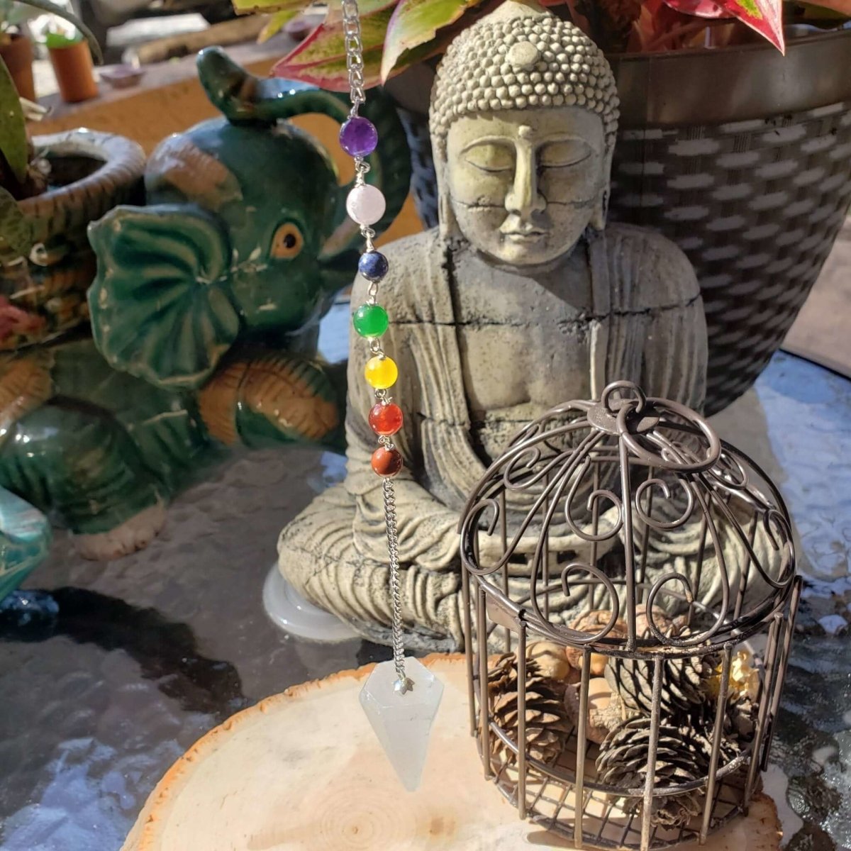 Selenite 7 chakra chain Pendulum, Divination Tool, Crystal Pendulum, Reiki Charged, Energy Balancing -Crystals