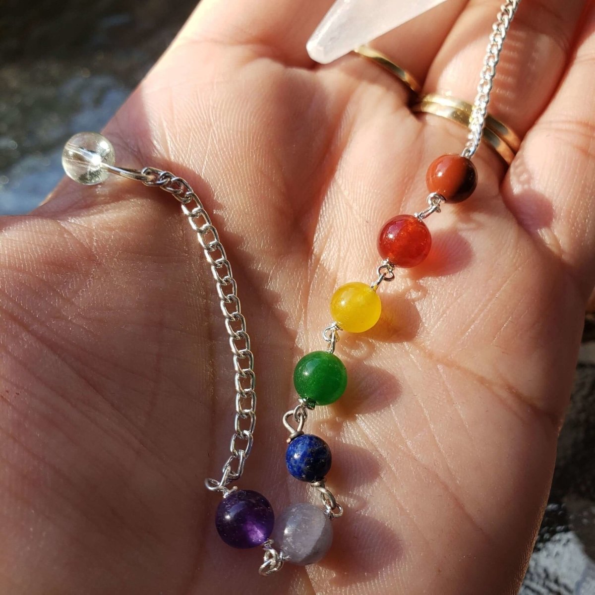 Selenite 7 chakra chain Pendulum, Divination Tool, Crystal Pendulum, Reiki Charged, Energy Balancing -Crystals