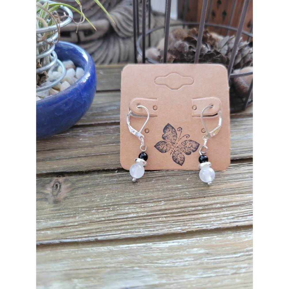 Selenite and Onyx Crystal Earrings, Dangle Earrings , Healing Jewelry -