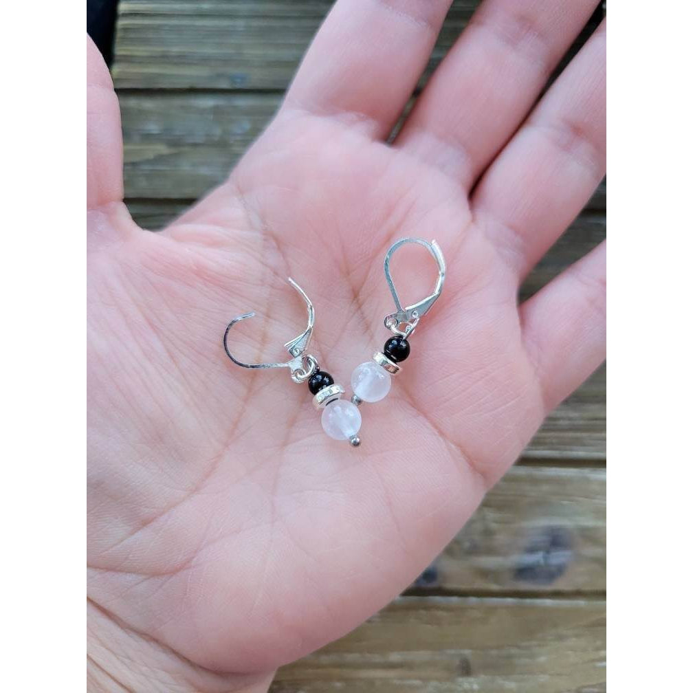 Selenite and Onyx Crystal Earrings, Dangle Earrings , Healing Jewelry -
