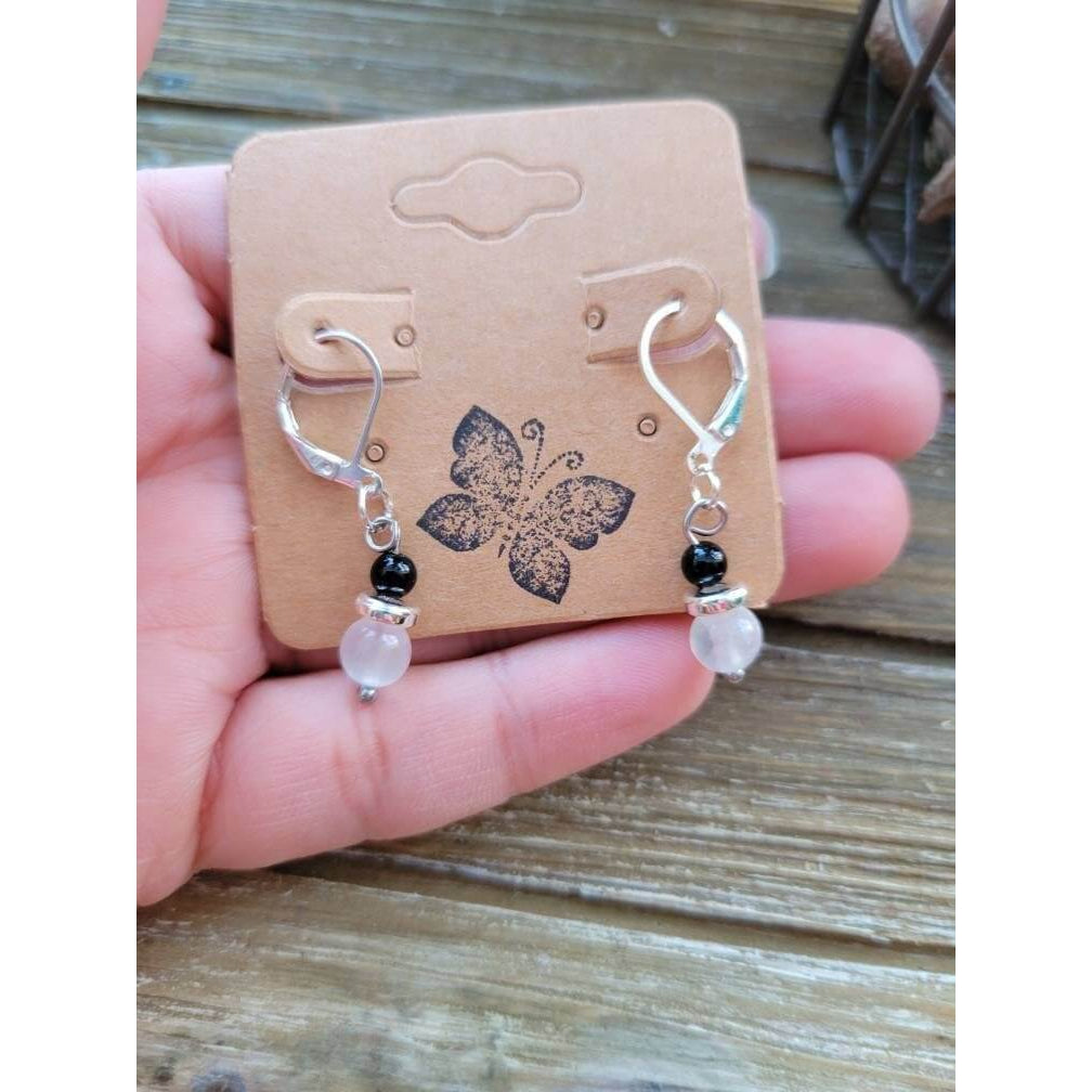 Selenite and Onyx Crystal Earrings, Dangle Earrings , Healing Jewelry -