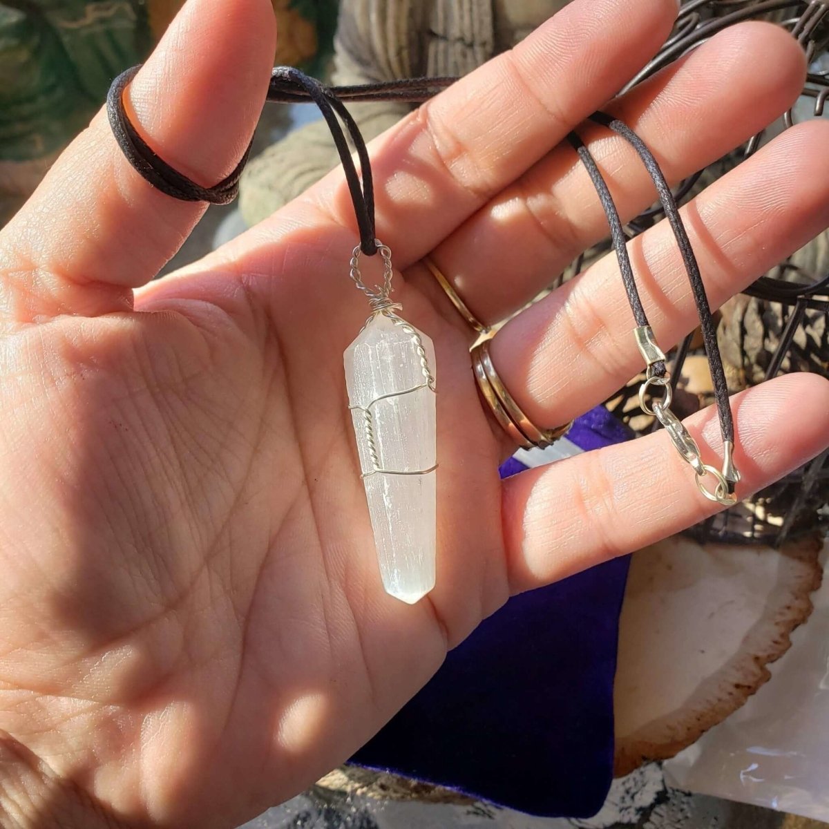 Selenite Wire Wrapped, Pendant, Protection Jewelry, Reiki Necklace -