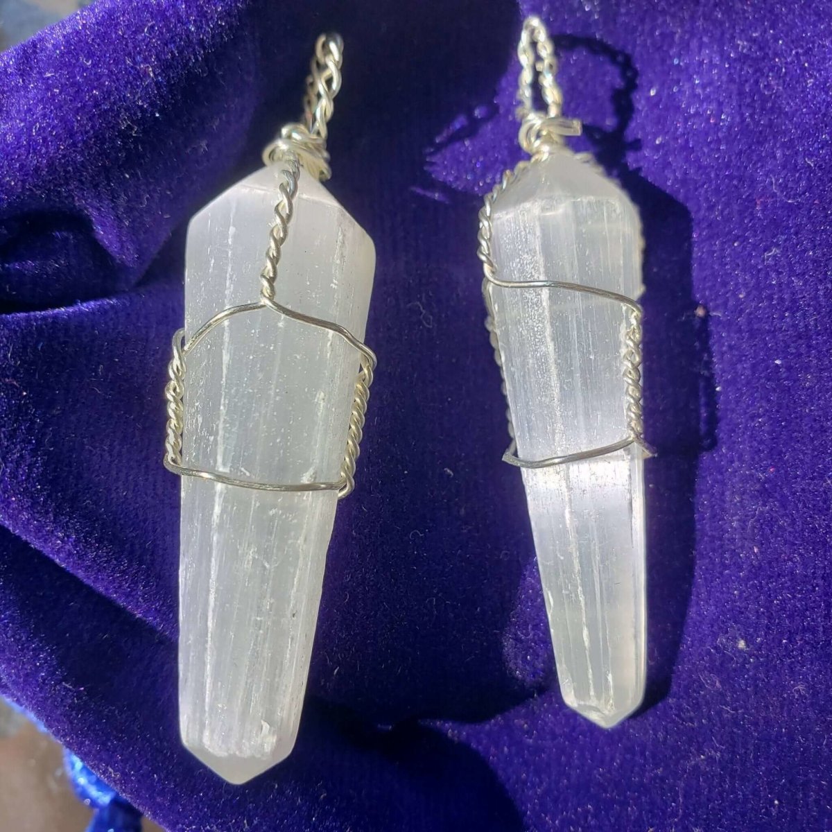 Selenite Wire Wrapped, Pendant, Protection Jewelry, Reiki Necklace -