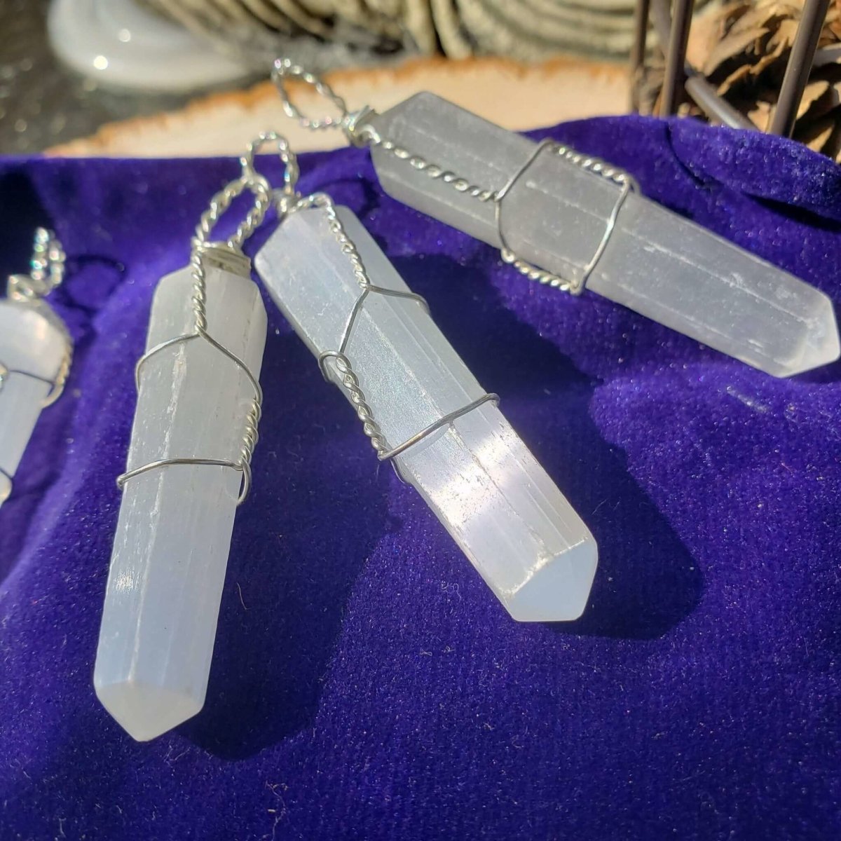 Selenite Wire Wrapped, Pendant, Protection Jewelry, Reiki Necklace -