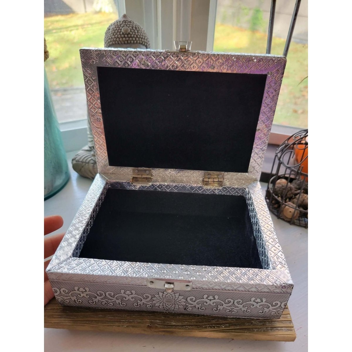 Seven Chakra Carved Metal over Wood/ Tarot Box/ Altar Box -