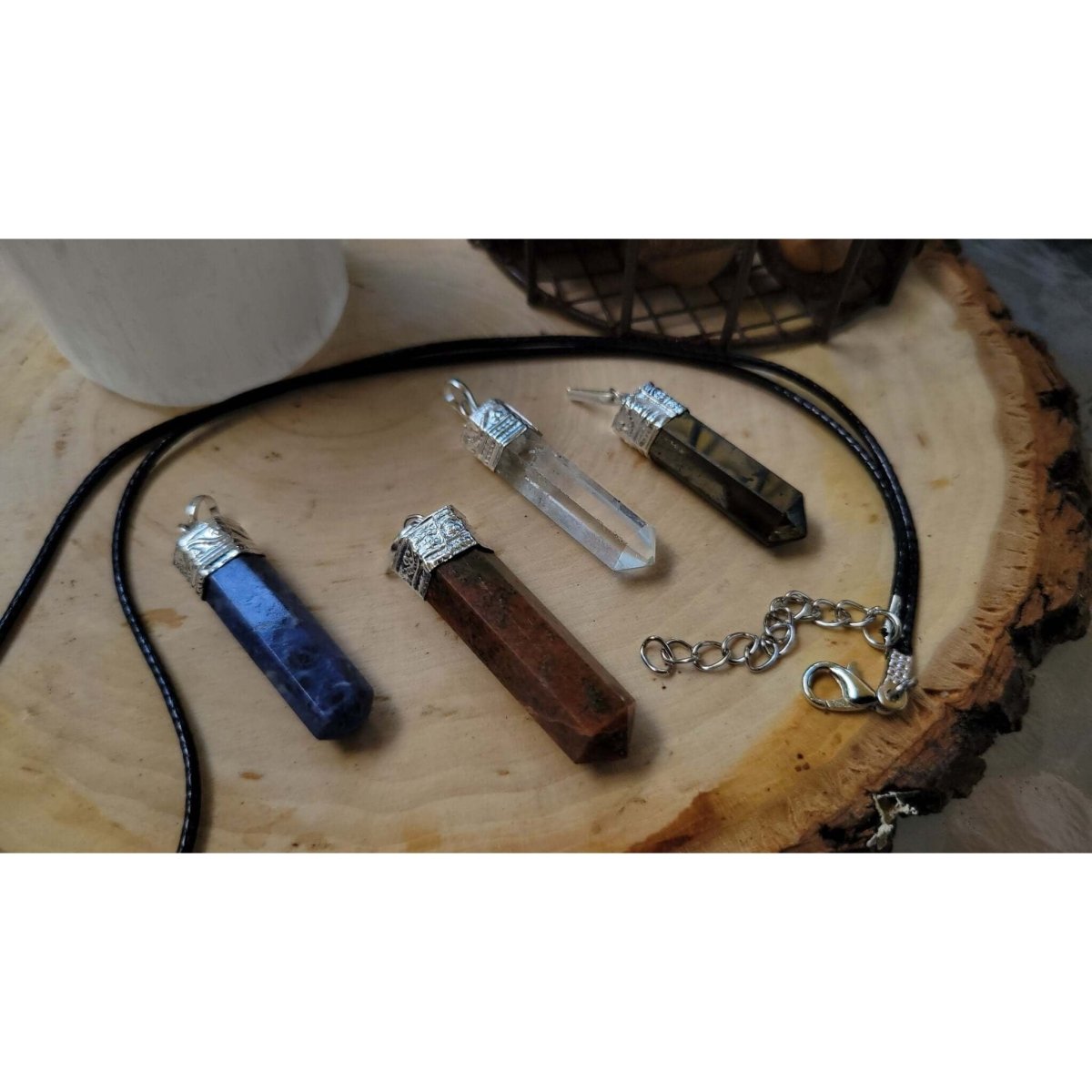 Single point Pencil Pendant Green Aventurine/Fluorite/Pyrite/Black Tourmaline -