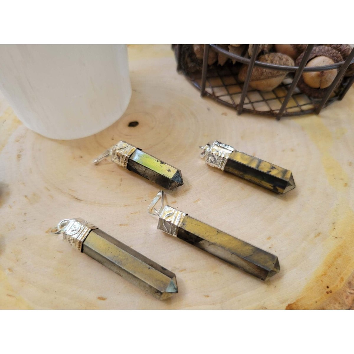 Single point Pencil Pendant Green Aventurine/Fluorite/Pyrite/Black Tourmaline -