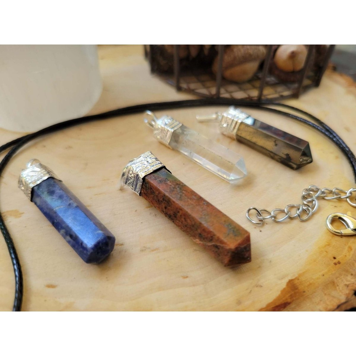 Single point Pencil Pendant Green Aventurine/Fluorite/Pyrite/Black Tourmaline -