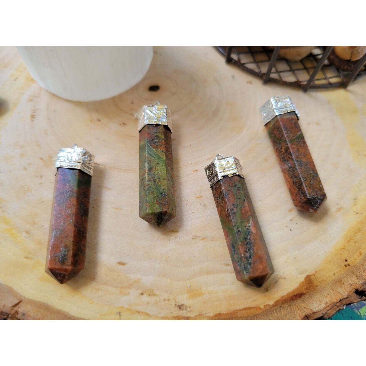 Single point Pencil Pendant Green Aventurine/Fluorite/Pyrite/Black Tourmaline -