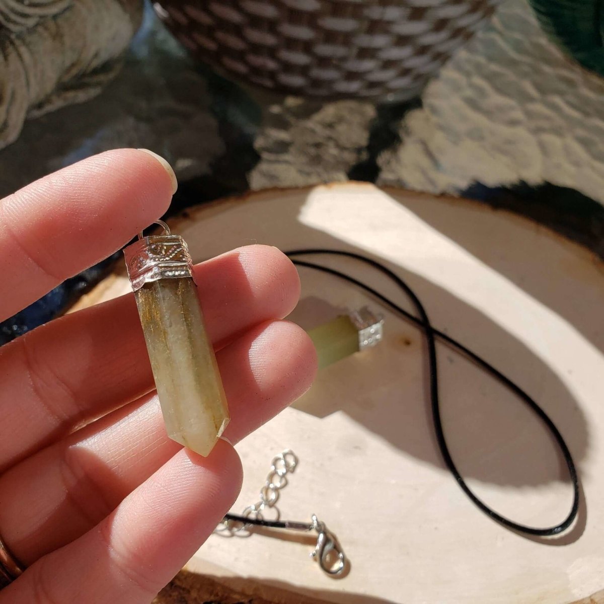 Single point Pencil Pendant Green Aventurine/Fluorite/Pyrite/Black Tourmaline -