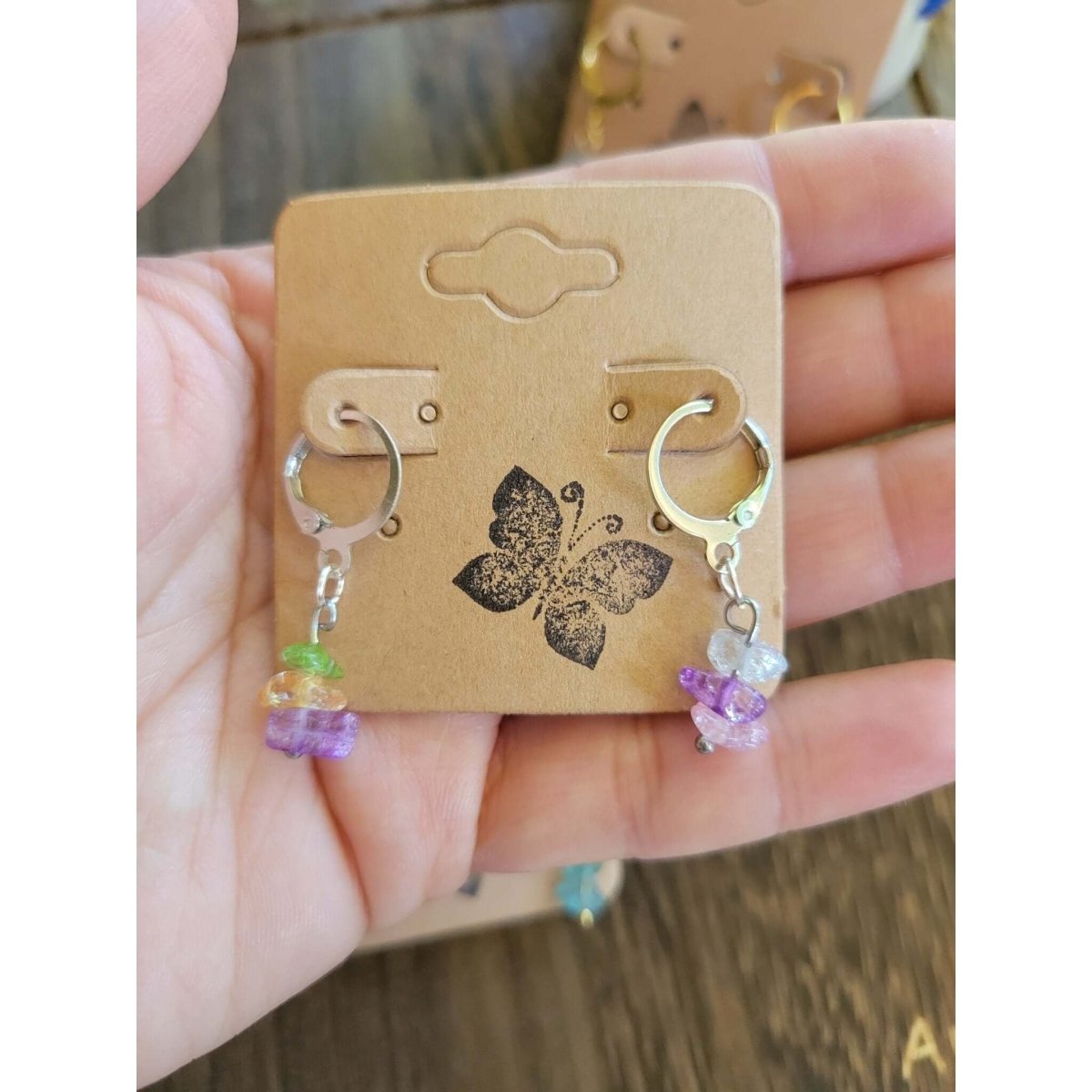 Small Crystal Earrings ,Stacked Stone Drop Earrings -Earrings