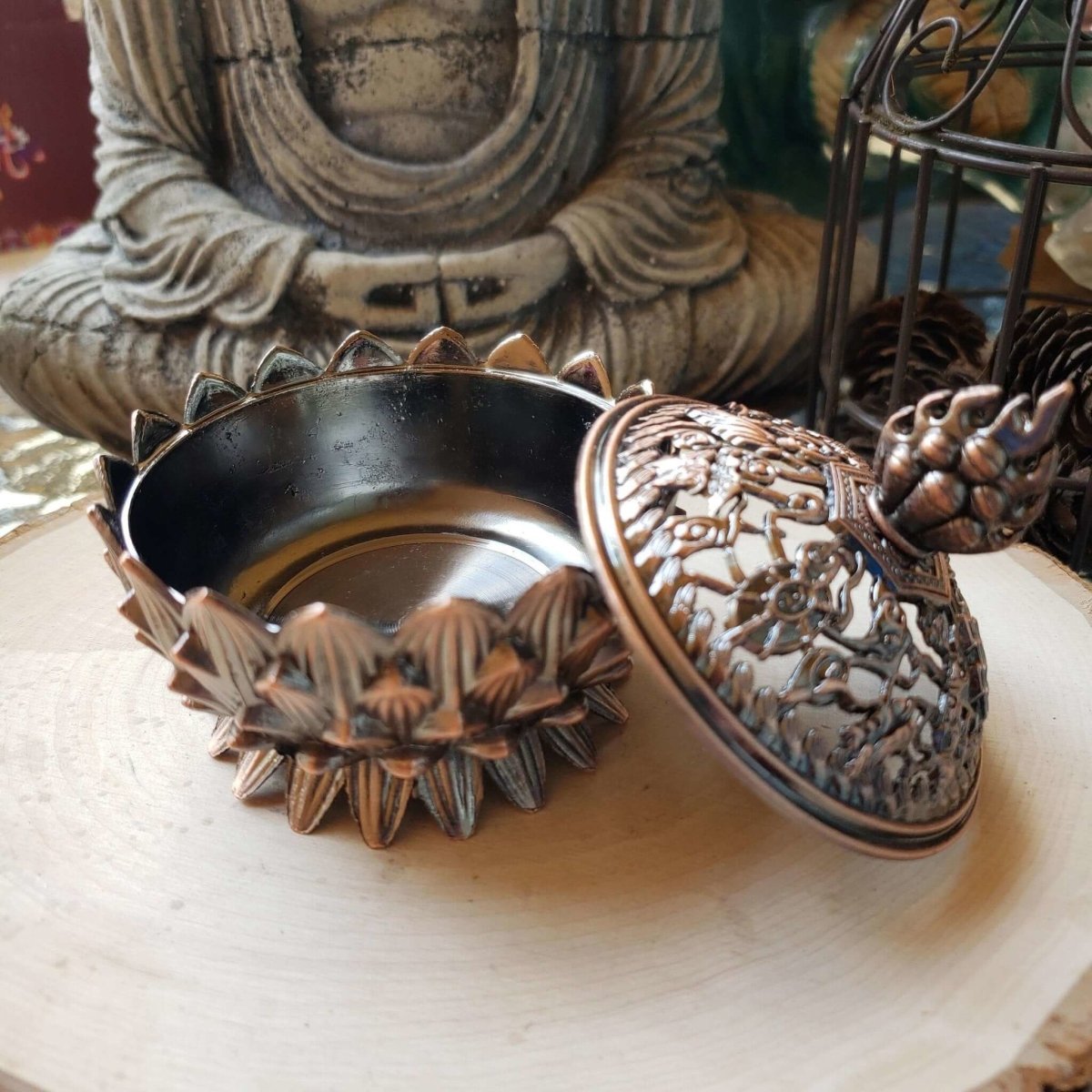 Small Lotus Incense Holder, Brass Metal Incense Burner ,Sage Smudge Bowl, Cone Holder Burner -