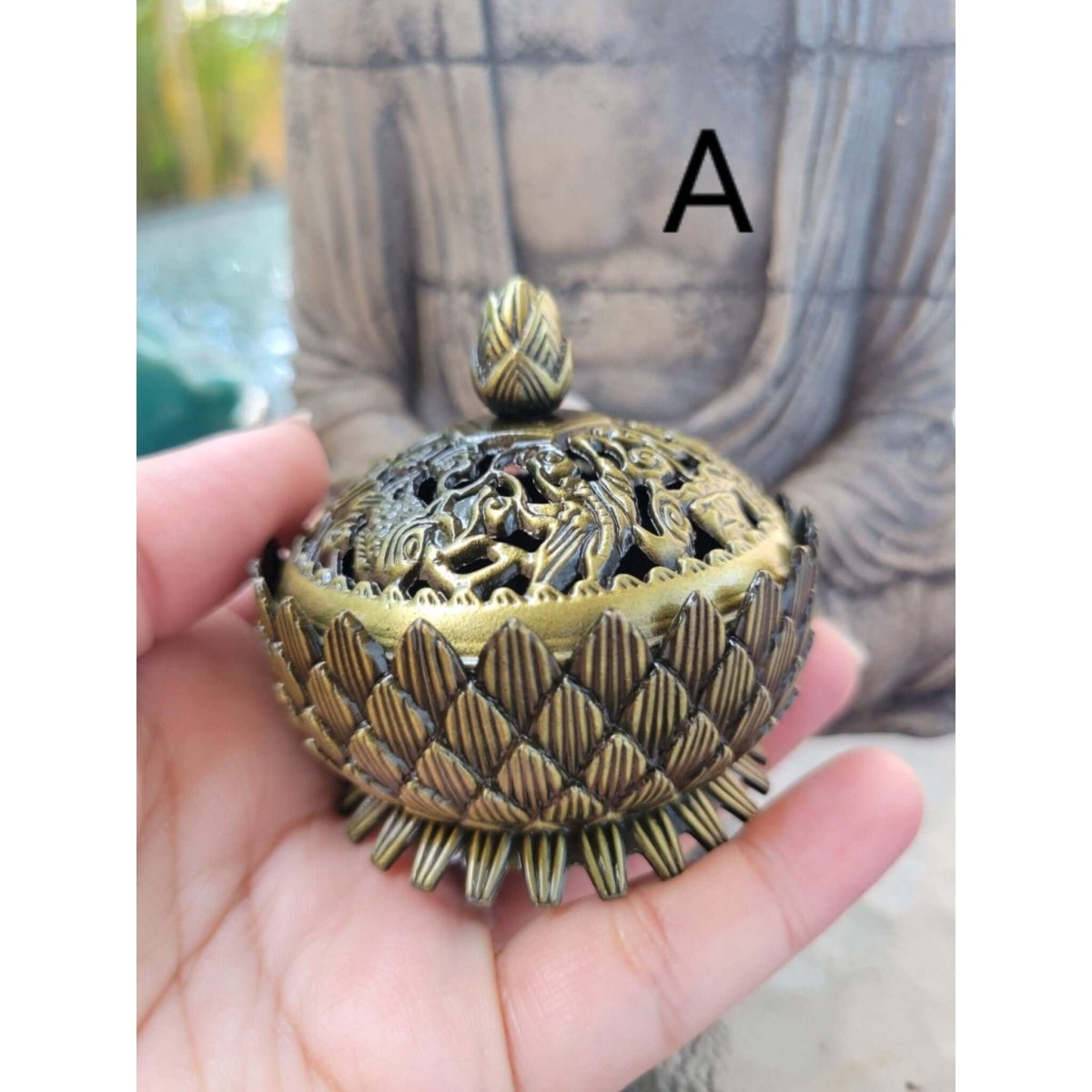Small Round Flower Top ,Incense Holder, Brass Metal Incense Burner ,Sage Smudge Bowl, Cone Holder Burner -