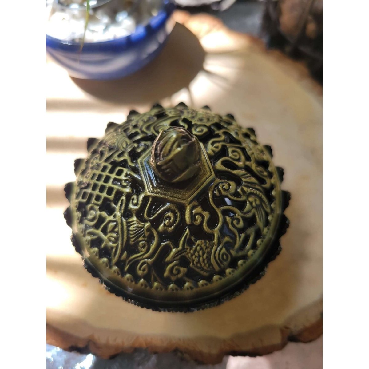 Small Round Flower Top ,Incense Holder, Brass Metal Incense Burner ,Sage Smudge Bowl, Cone Holder Burner -