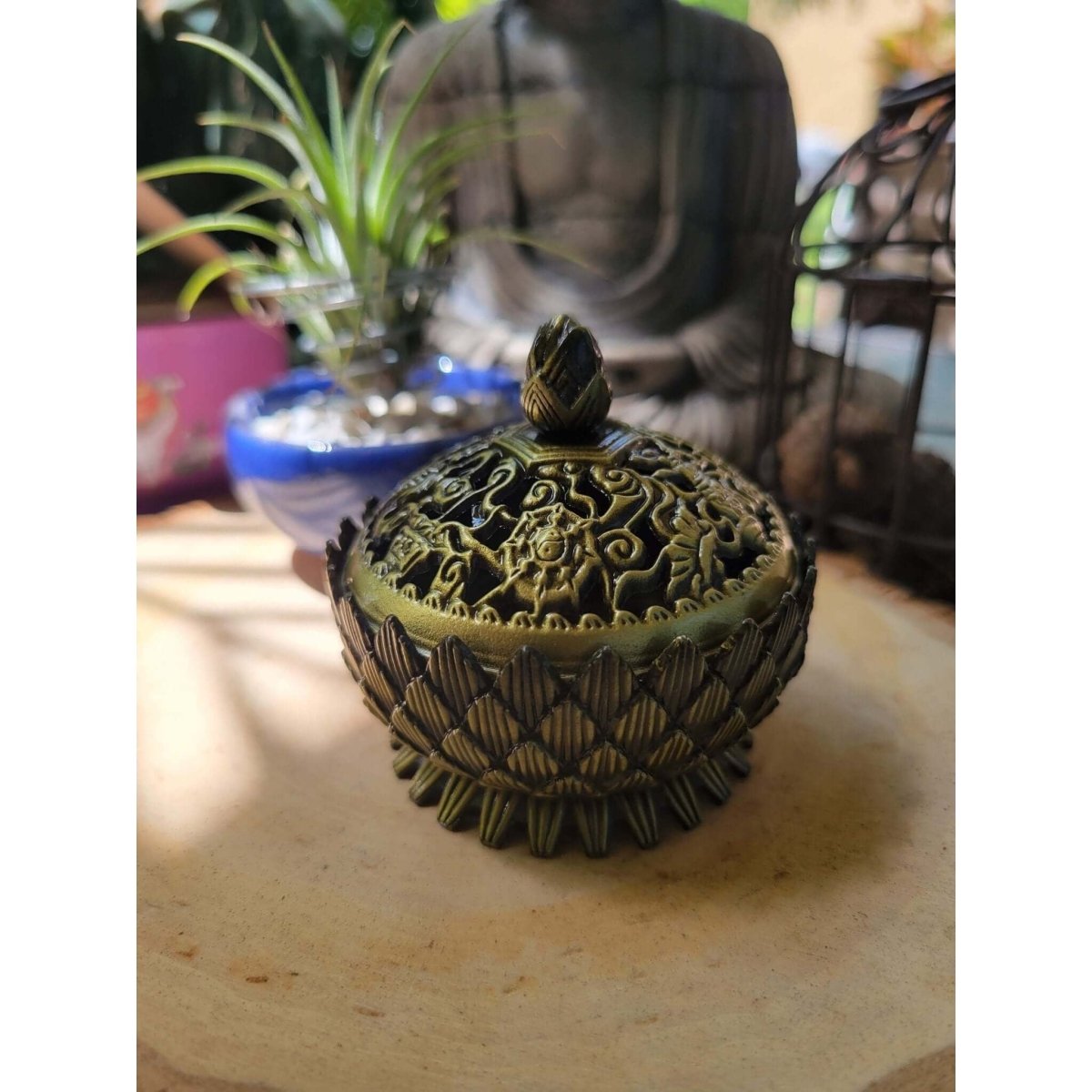 Small Round Flower Top ,Incense Holder, Brass Metal Incense Burner ,Sage Smudge Bowl, Cone Holder Burner -