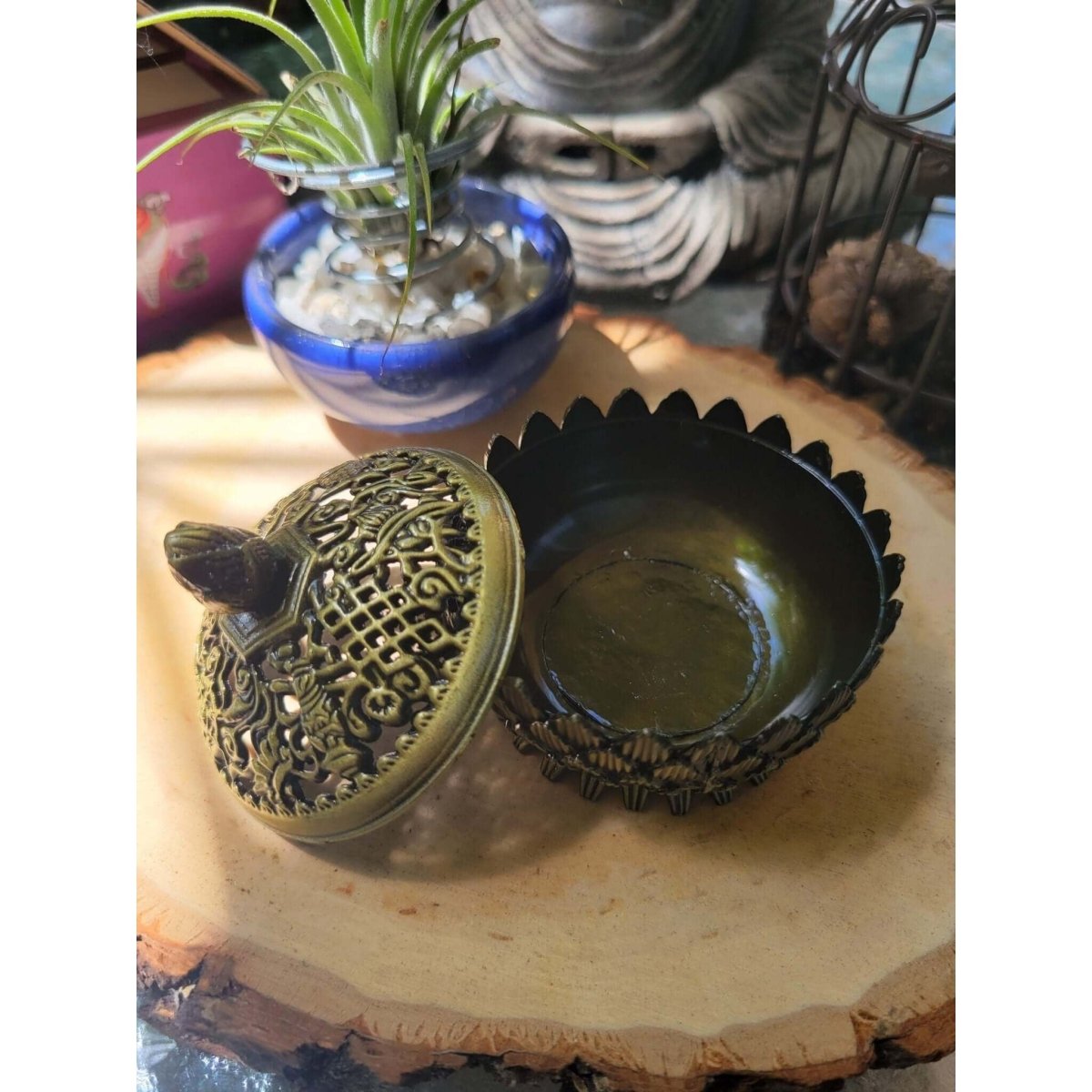 Small Round Flower Top ,Incense Holder, Brass Metal Incense Burner ,Sage Smudge Bowl, Cone Holder Burner -