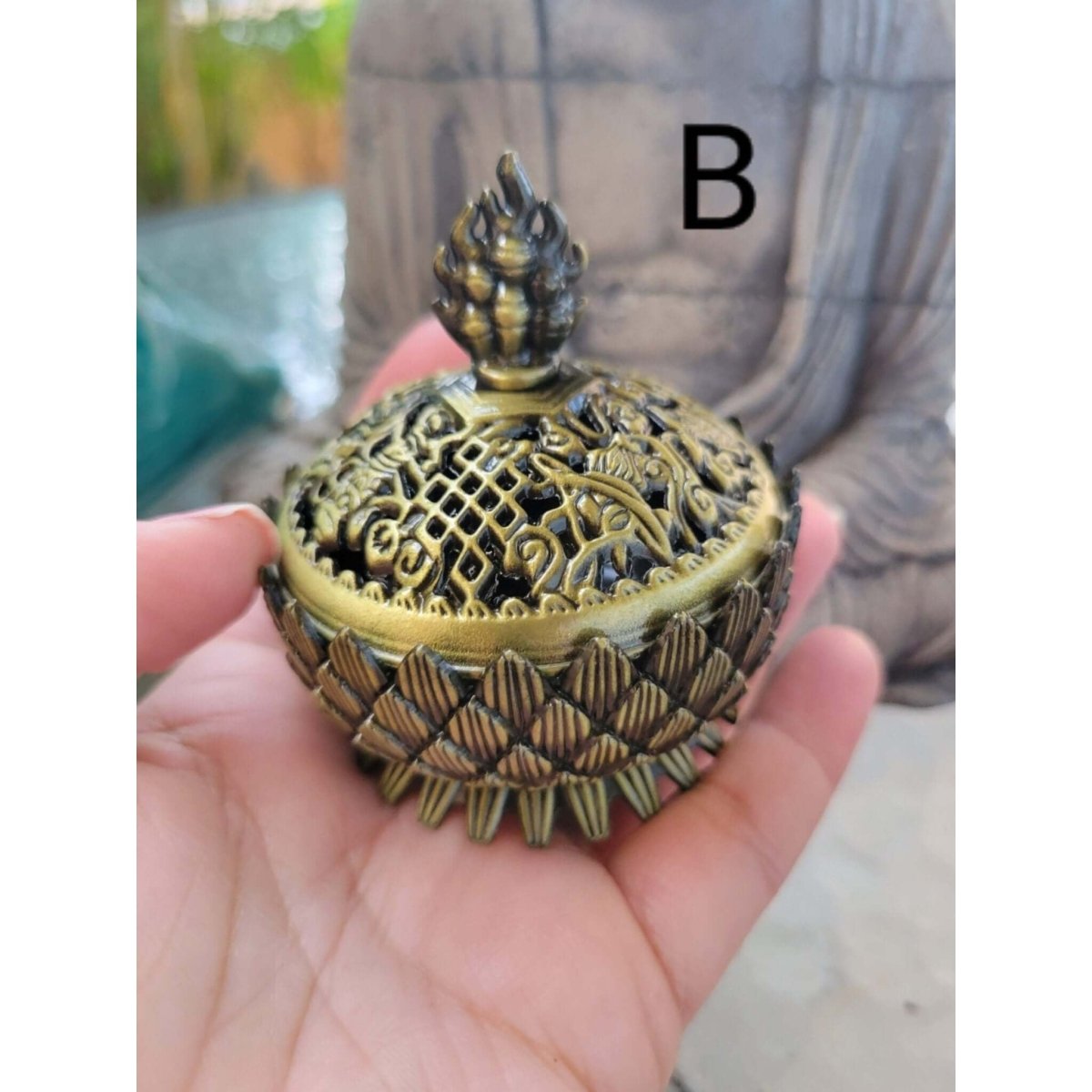 Small Round Flower Top ,Incense Holder, Brass Metal Incense Burner ,Sage Smudge Bowl, Cone Holder Burner -