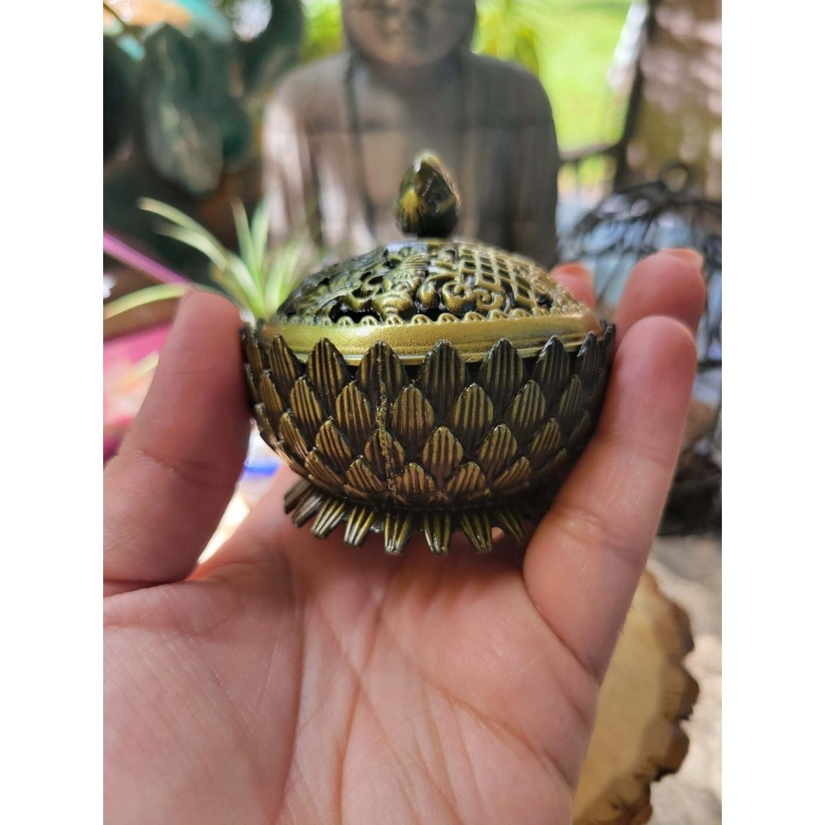 Small Round Flower Top ,Incense Holder, Brass Metal Incense Burner ,Sage Smudge Bowl, Cone Holder Burner -