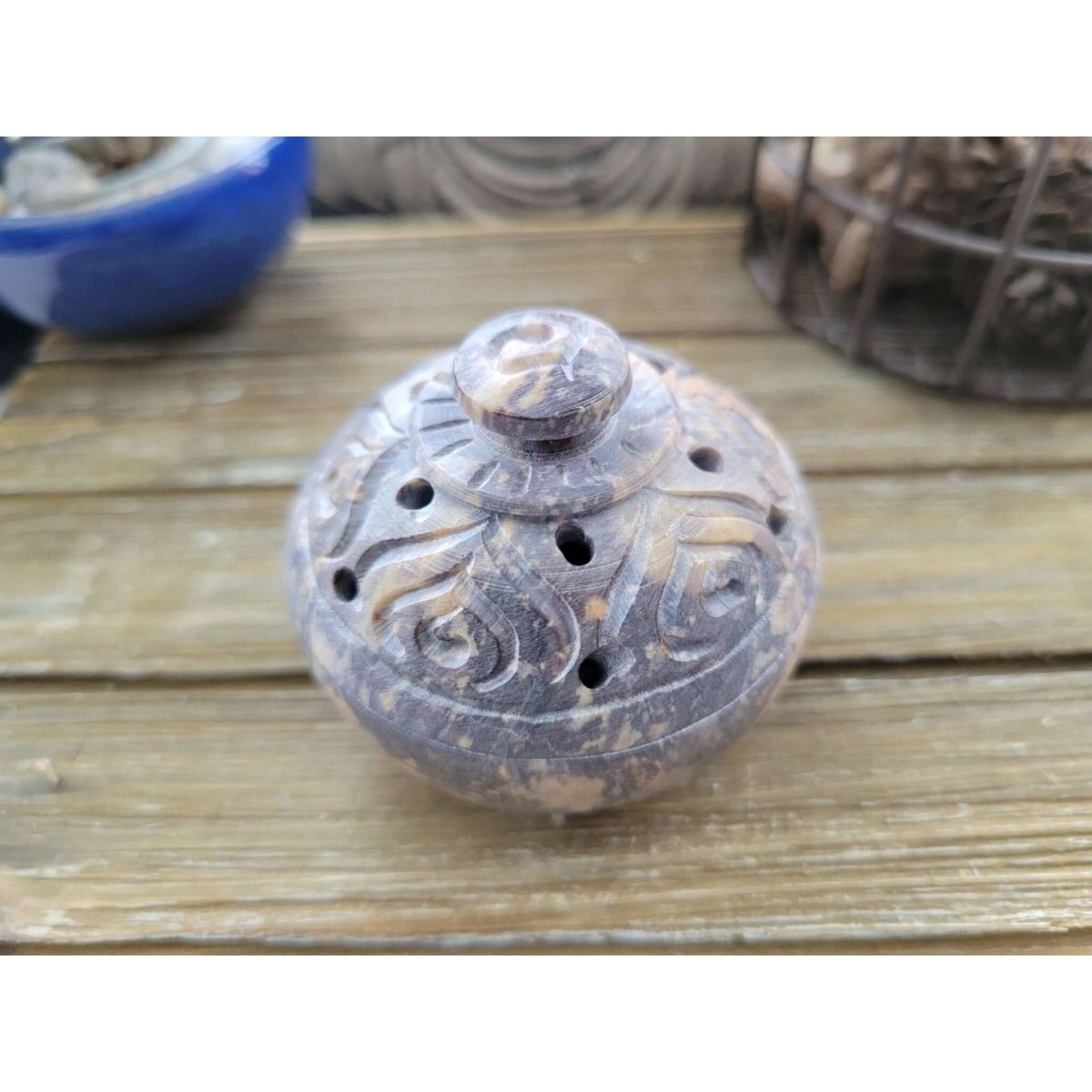 Small Soapstone Burner in Lid Assorted Designs/ Incense Burner -