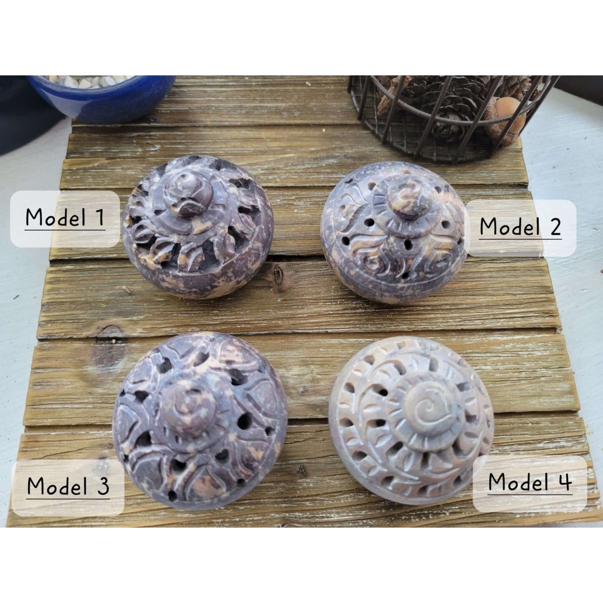 Small Soapstone Burner in Lid Assorted Designs/ Incense Burner -