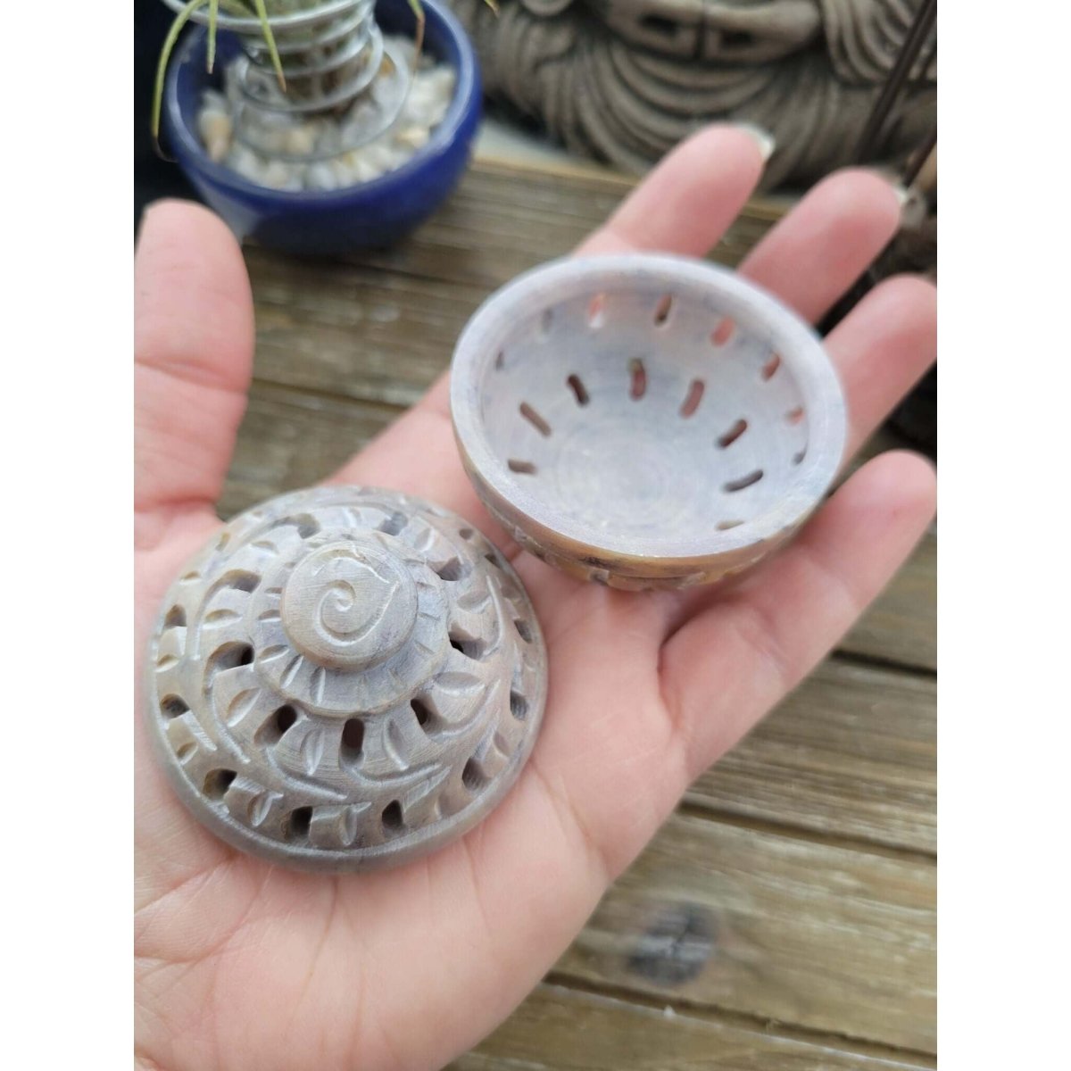Small Soapstone Burner in Lid Assorted Designs/ Incense Burner -