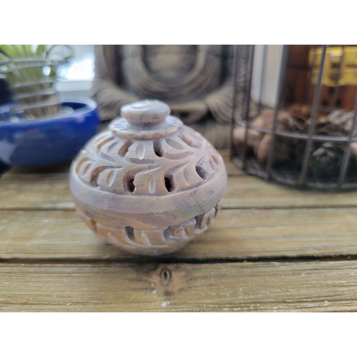 Small Soapstone Burner in Lid Assorted Designs/ Incense Burner -