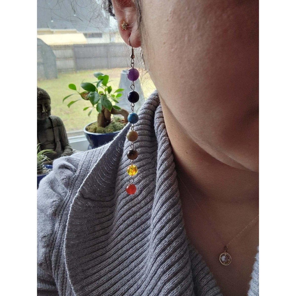 Stacked Stone Beads , Seven Chakras Crystal Earrings -