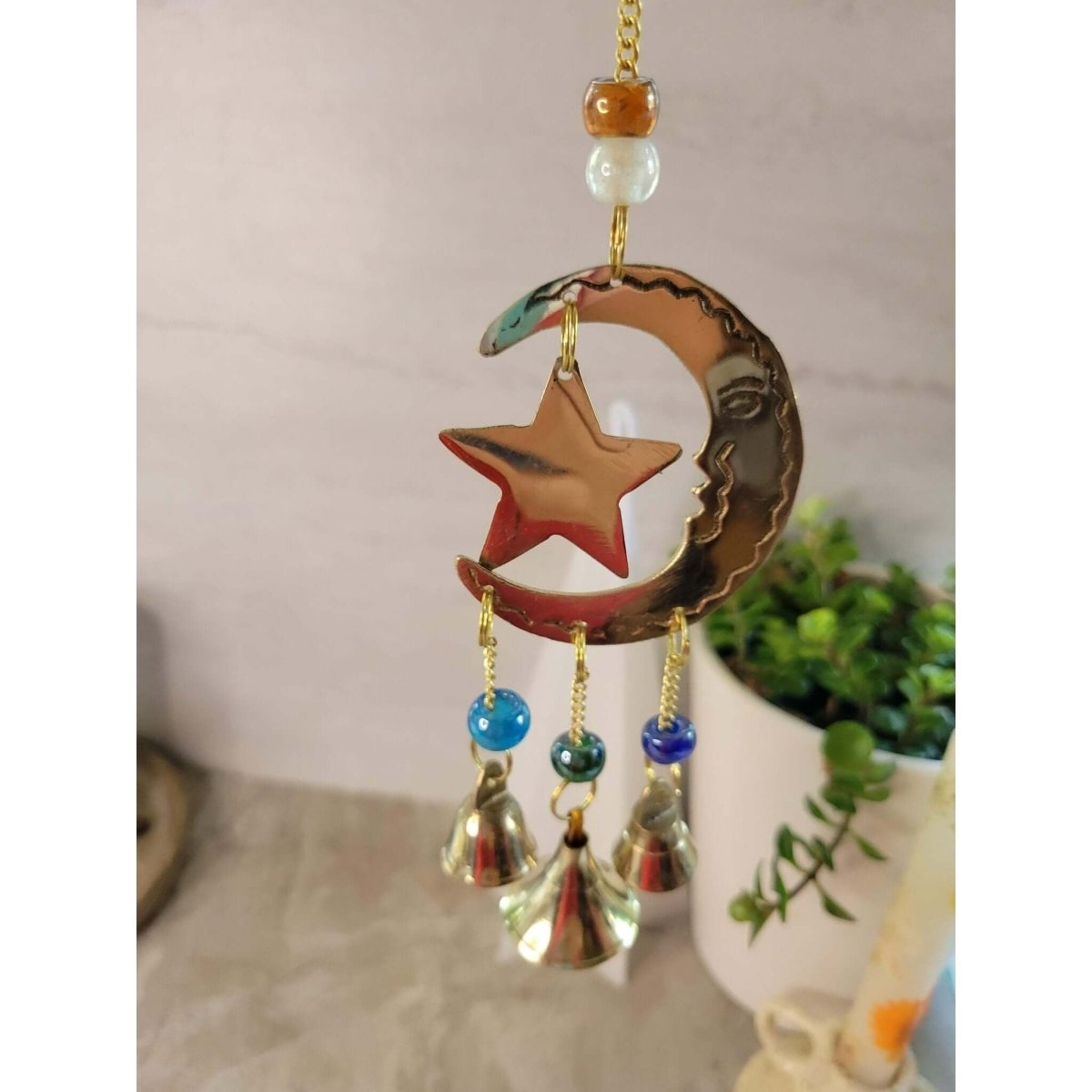 Star and Moon Handmade Brass Wind Chime with bells Witch Bells -Wind Chimes