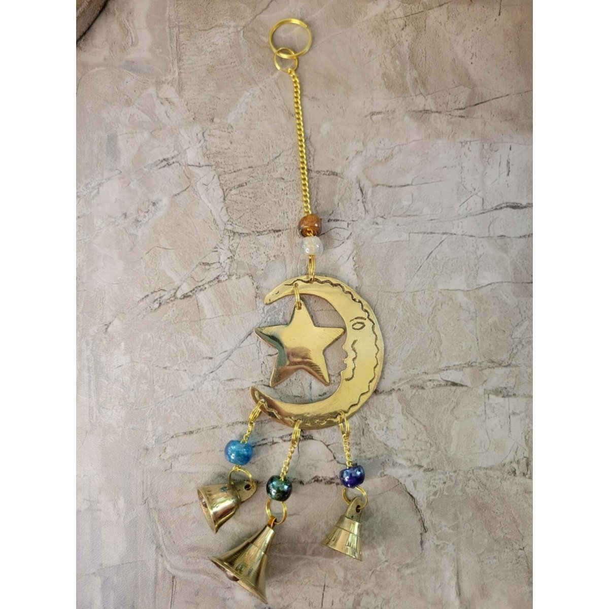 Star and Moon Handmade Brass Wind Chime with bells Witch Bells -Wind Chimes