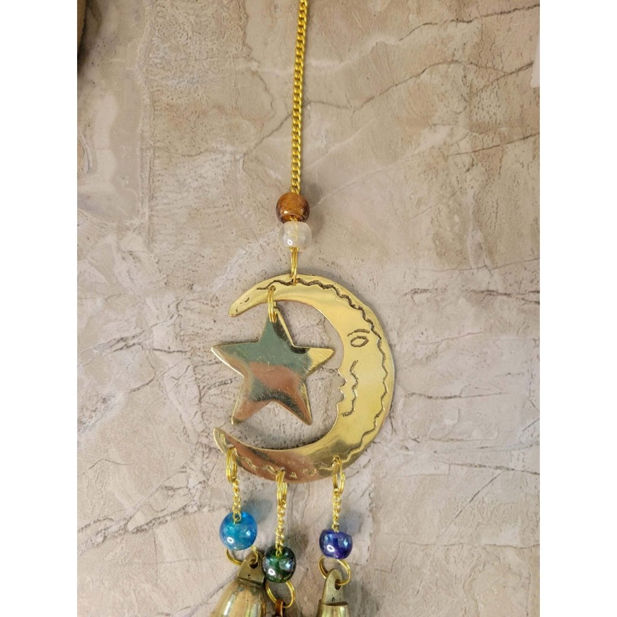 Star and Moon Handmade Brass Wind Chime with bells Witch Bells -Wind Chimes