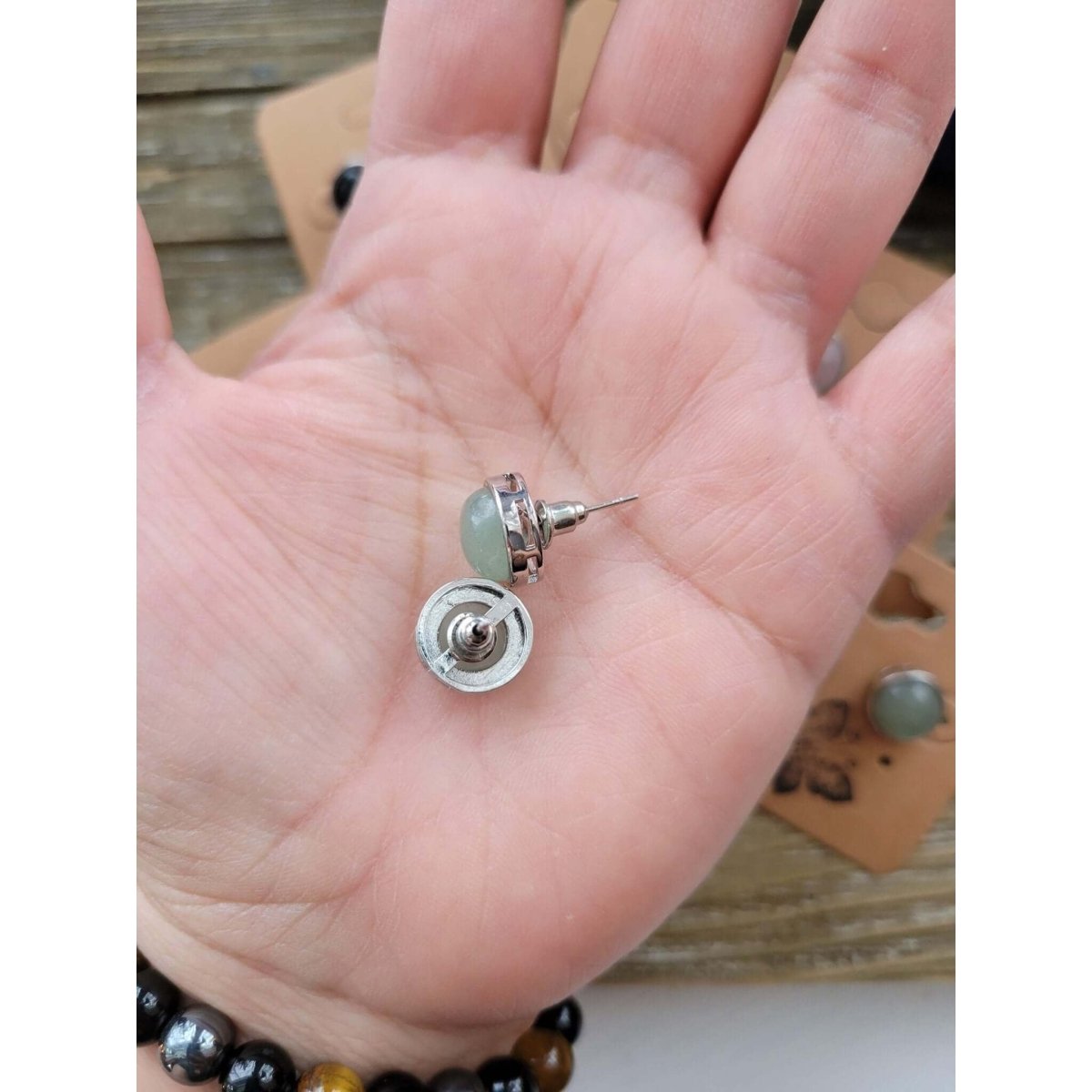 Stud Earrings, with Brass Findings, Half Round, Crystal Studs -