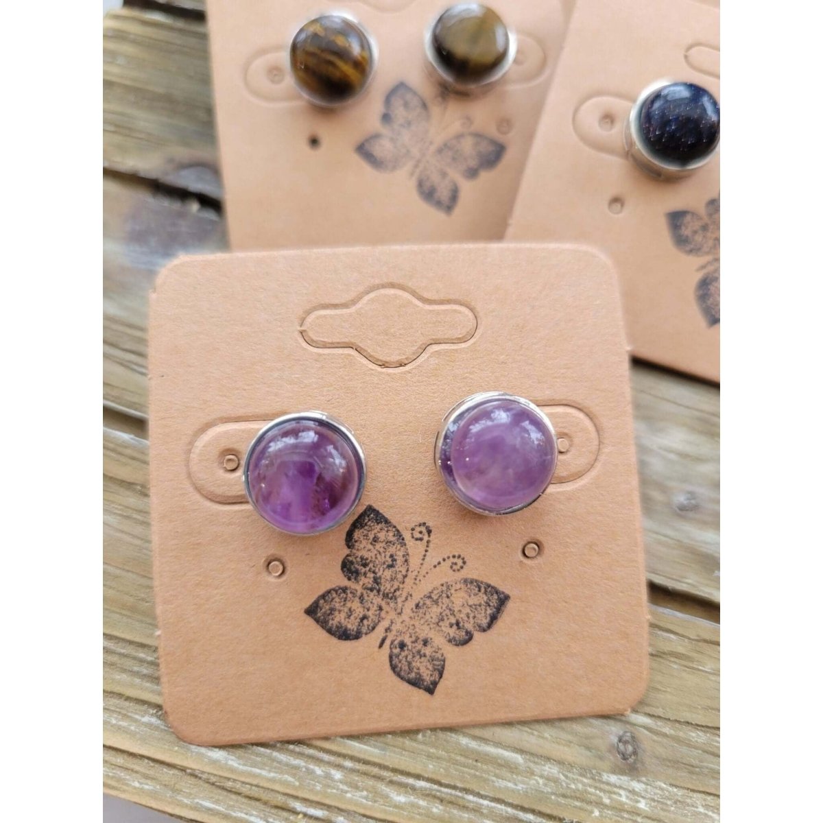 Stud Earrings, with Brass Findings, Half Round, Crystal Studs -