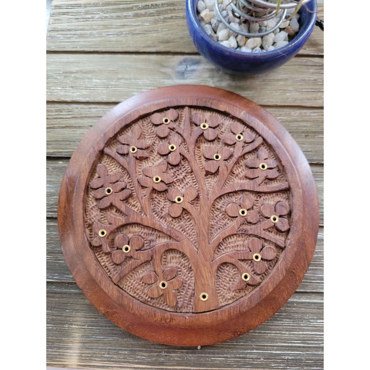 Tree of Life Carved Wood Stick Burner/ Incense Burner -