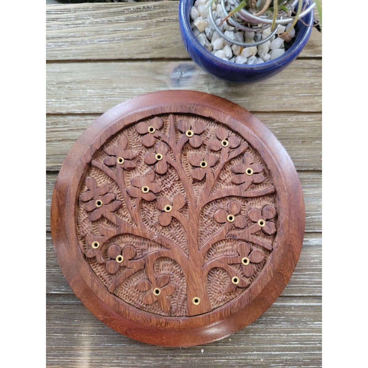 Tree of Life Carved Wood Stick Burner/ Incense Burner -