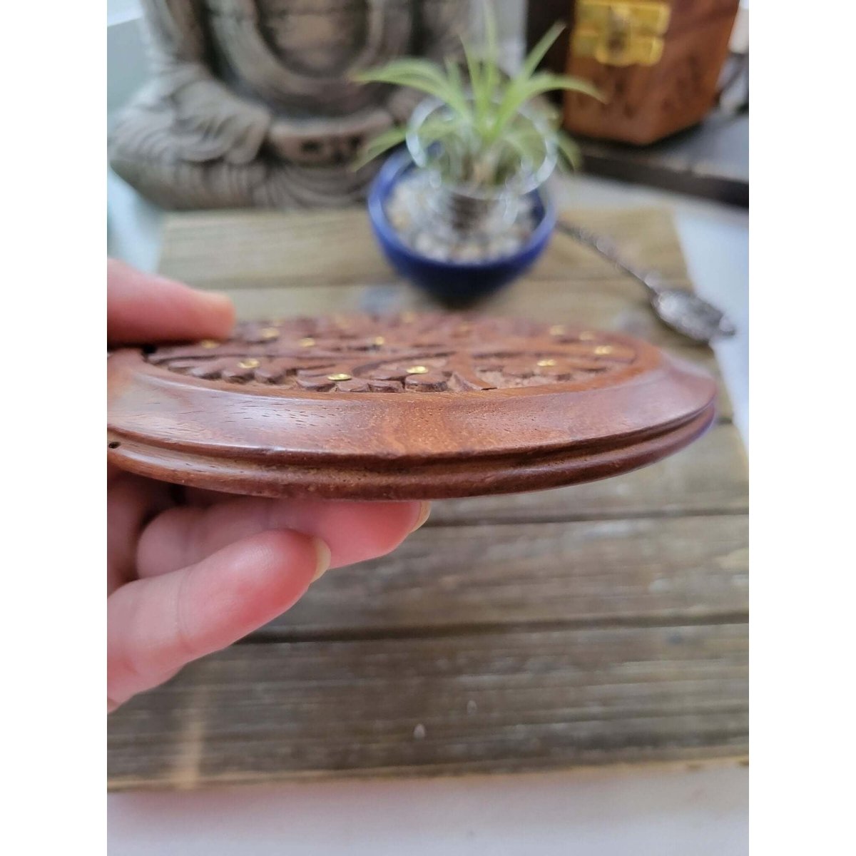 Tree of Life Carved Wood Stick Burner/ Incense Burner -