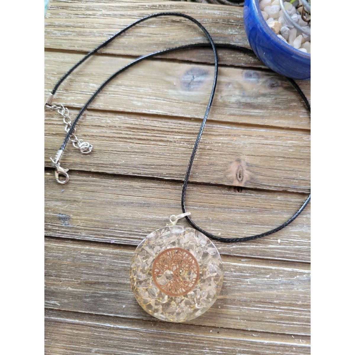 Tree of Life round Selenite Orgone Energy Pendant 1.5" -