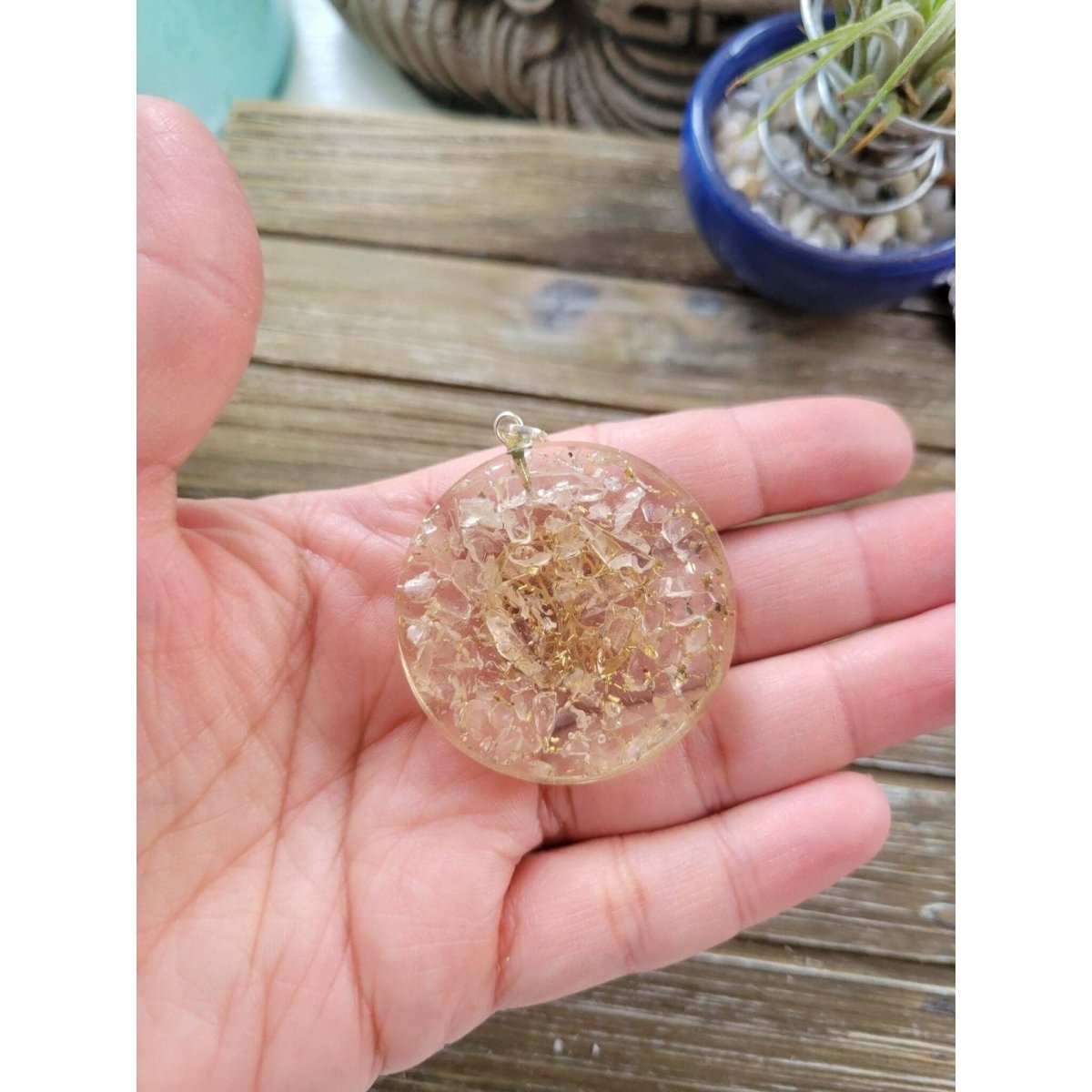 Tree of Life round Selenite Orgone Energy Pendant 1.5" -