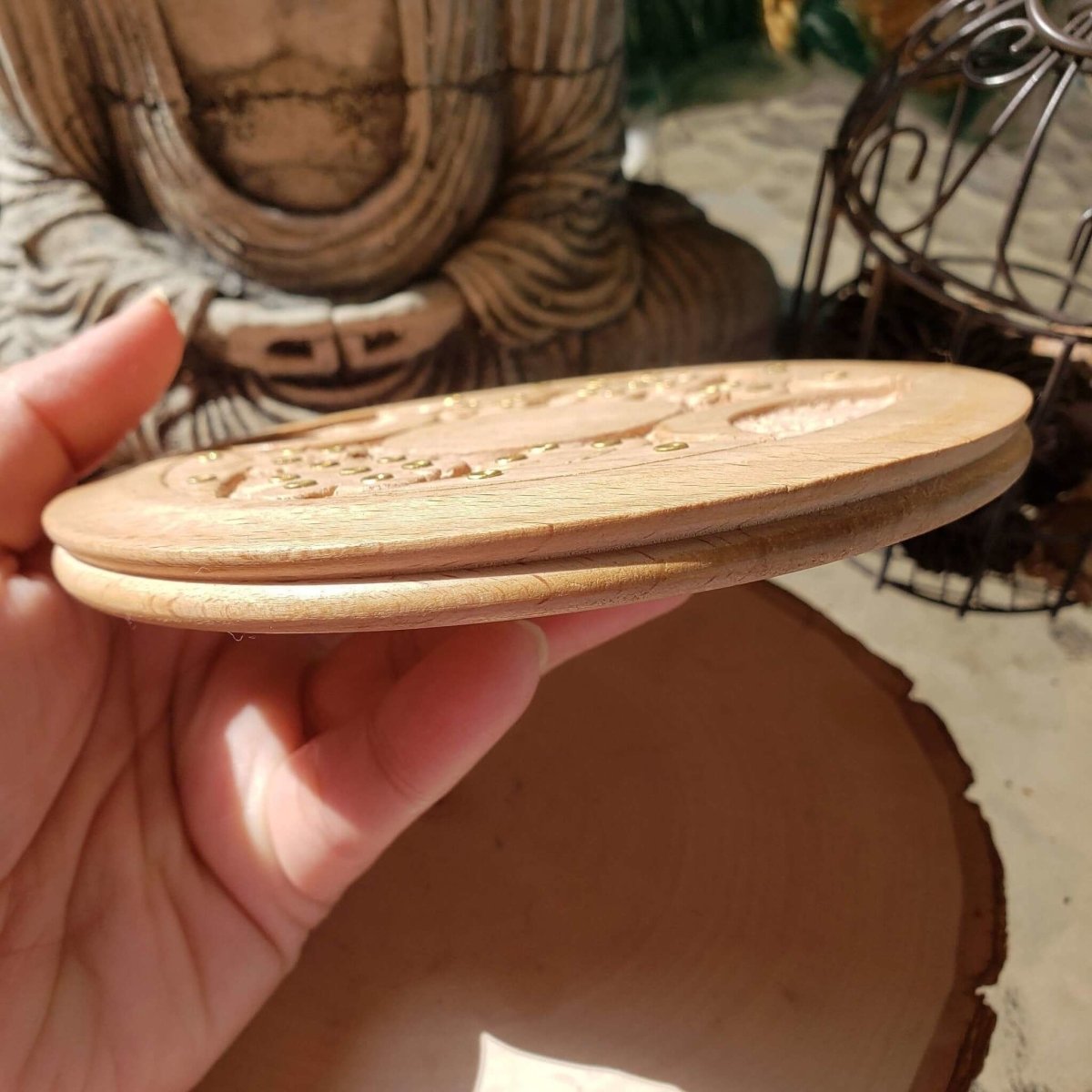 Triple Moon Carved Wood Stick Burner -