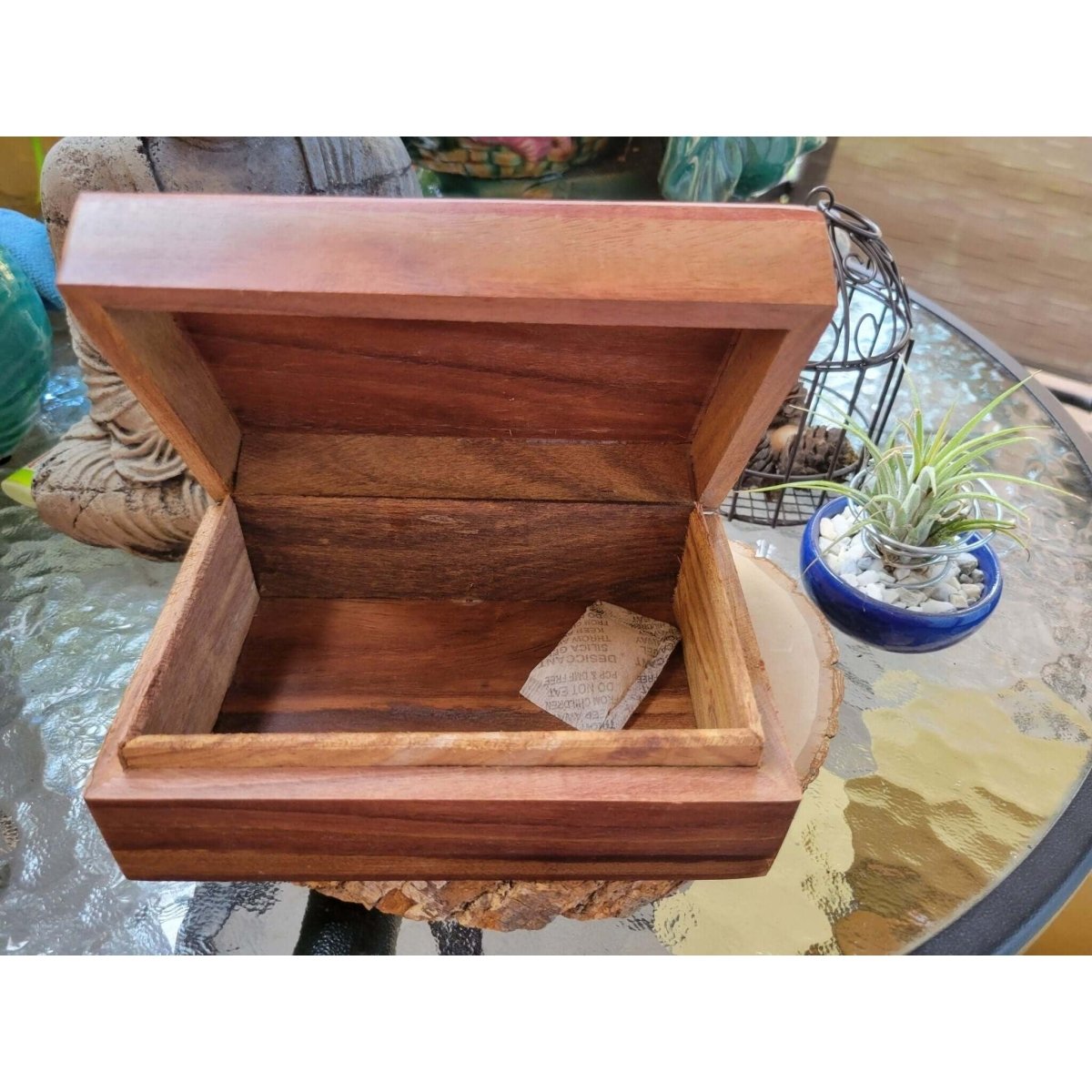 Triple Moon Pentagram Carved Wooden Box 4x6" -