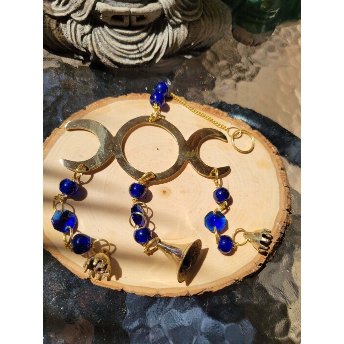 Triple Moon Wind Chime Brass with Beads -