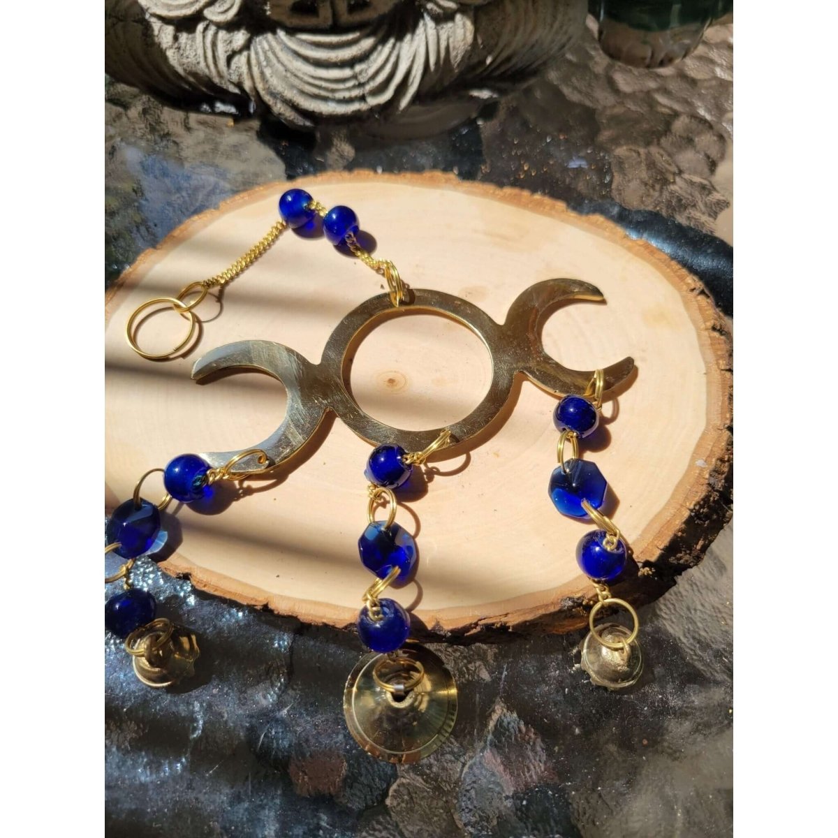 Triple Moon Wind Chime Brass with Beads -